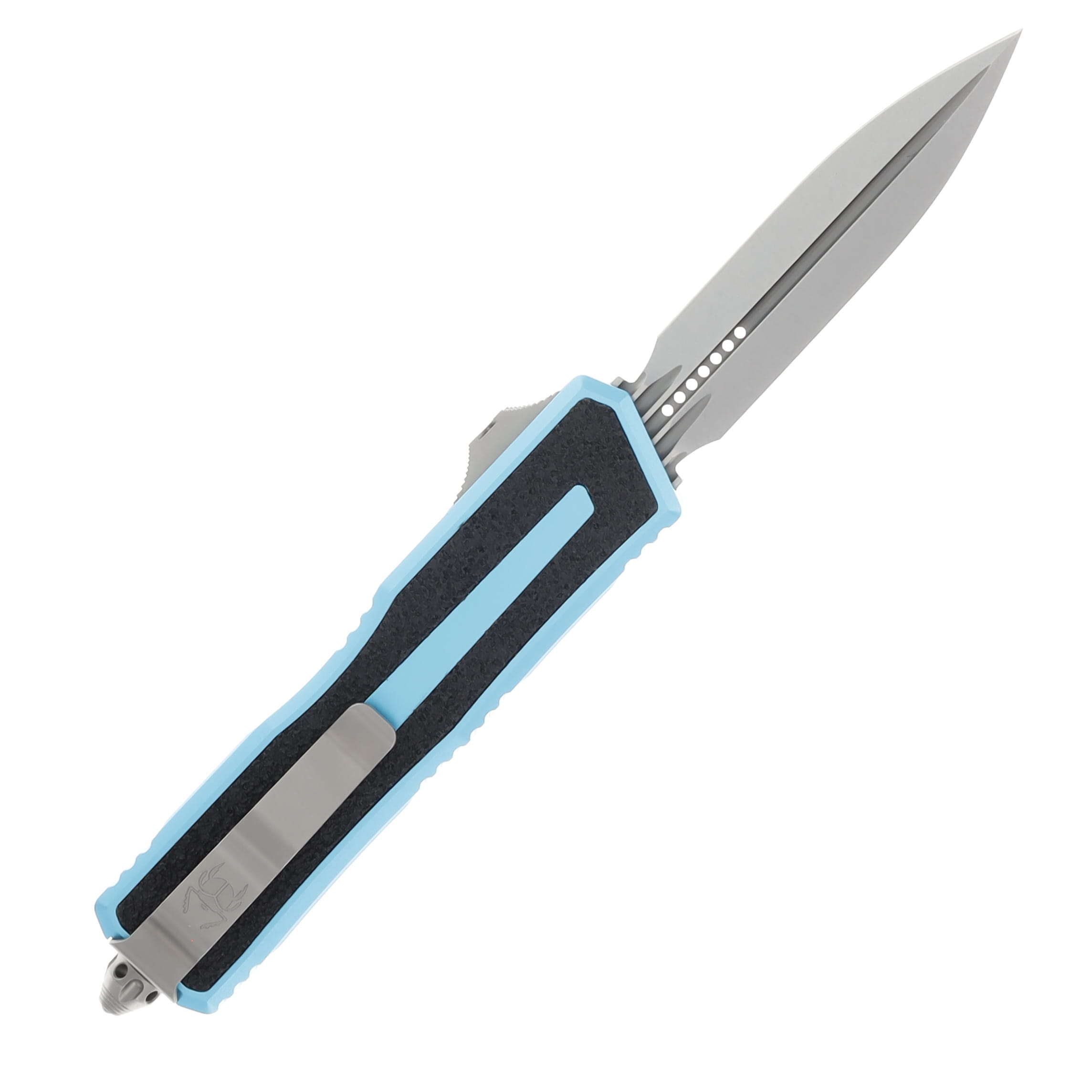 Microtech Scarab II Gen III D/E OTF Knife Turquoise 3.88in Stonewash Dagger AUMT128010TQ View 2