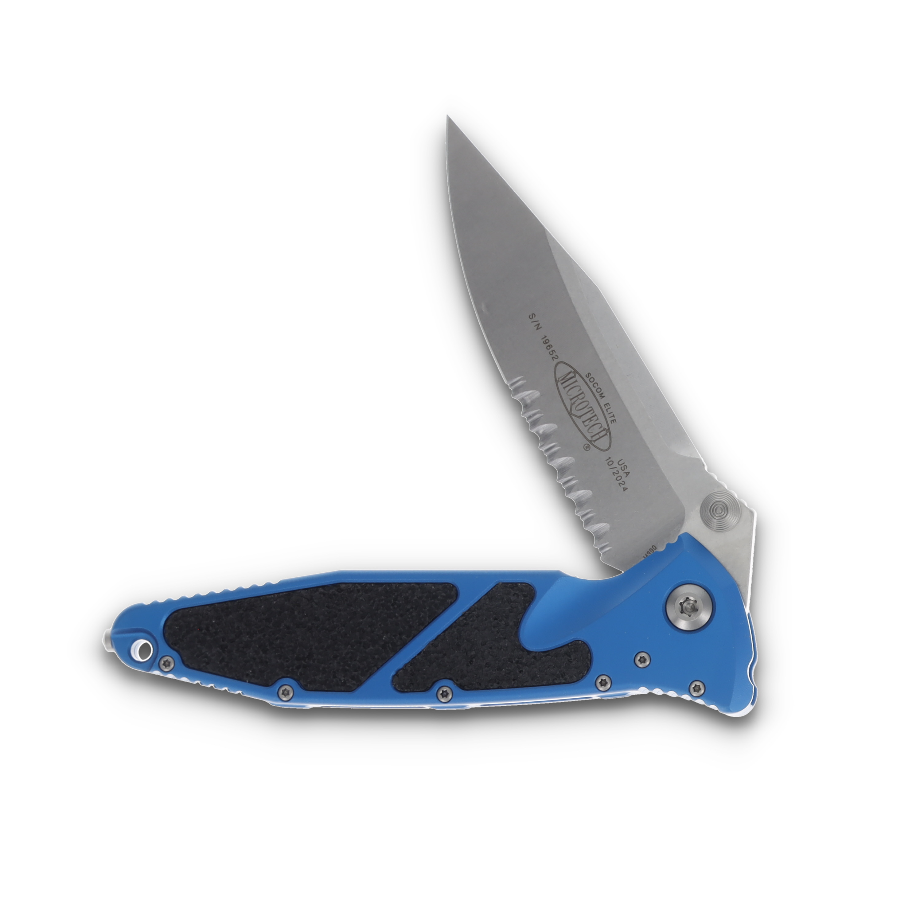 Microtech SOCOM Elite Folding Knife Half Serrated Stonewash Standard/Blue MT16011BL View 2