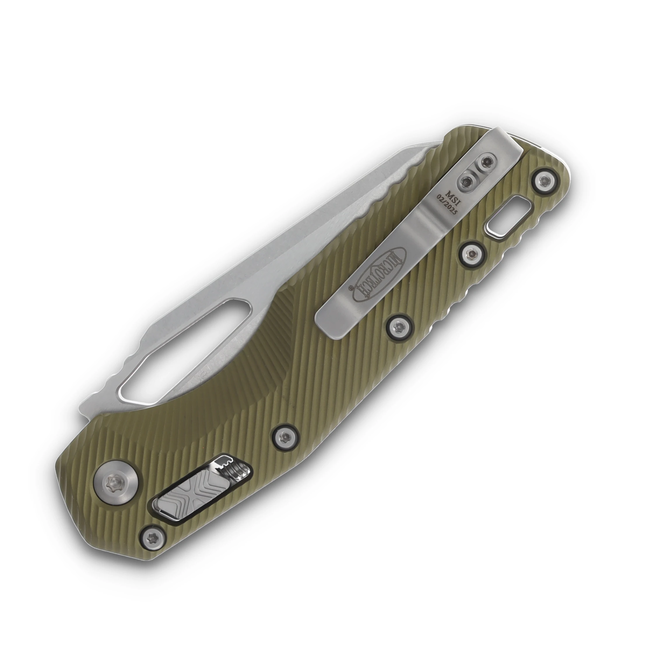 Microtech MSI Ram-Lok Fluted OD Green 3.88in Stonewash Sheepsfoot Blade MT21010FLOD View 3