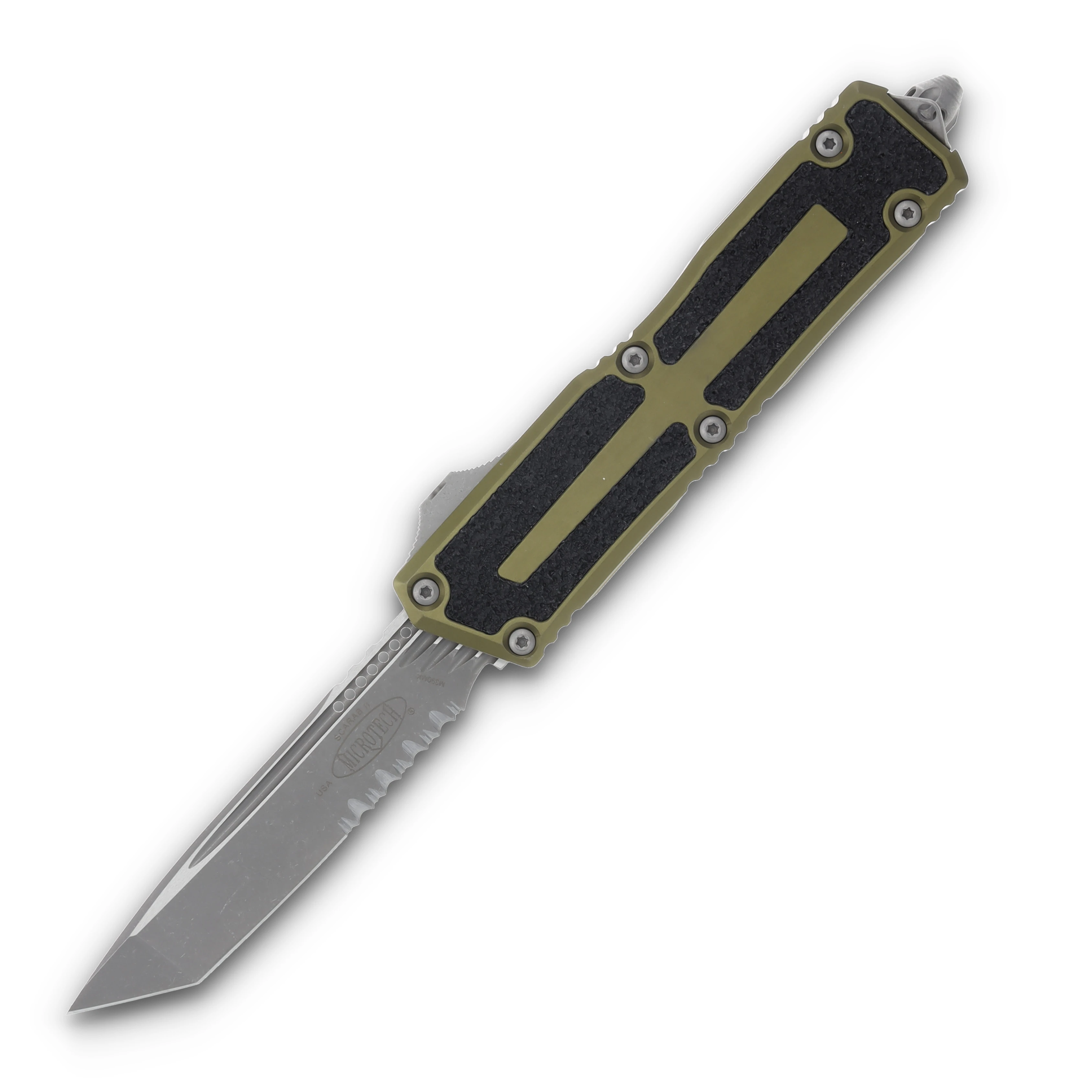Microtech Scarab II Gen III OTF Knife OD Green 3.88in Part Serr Apoc Tanto AUMT127911APOD View 1