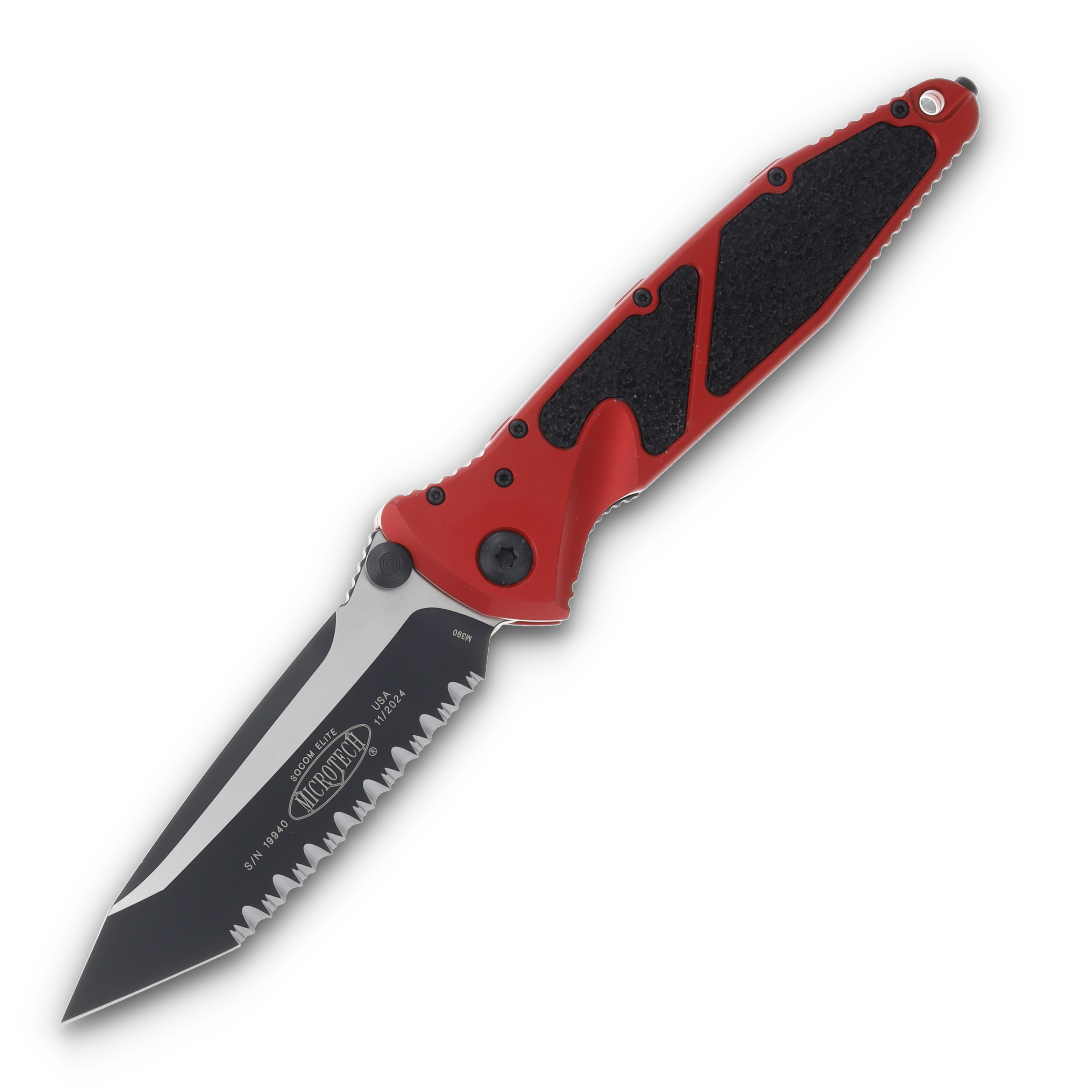 Microtech SOCOM Elite Linerlock Folding Knife DLC Serrated Tanto/Red MT1613RD View 1