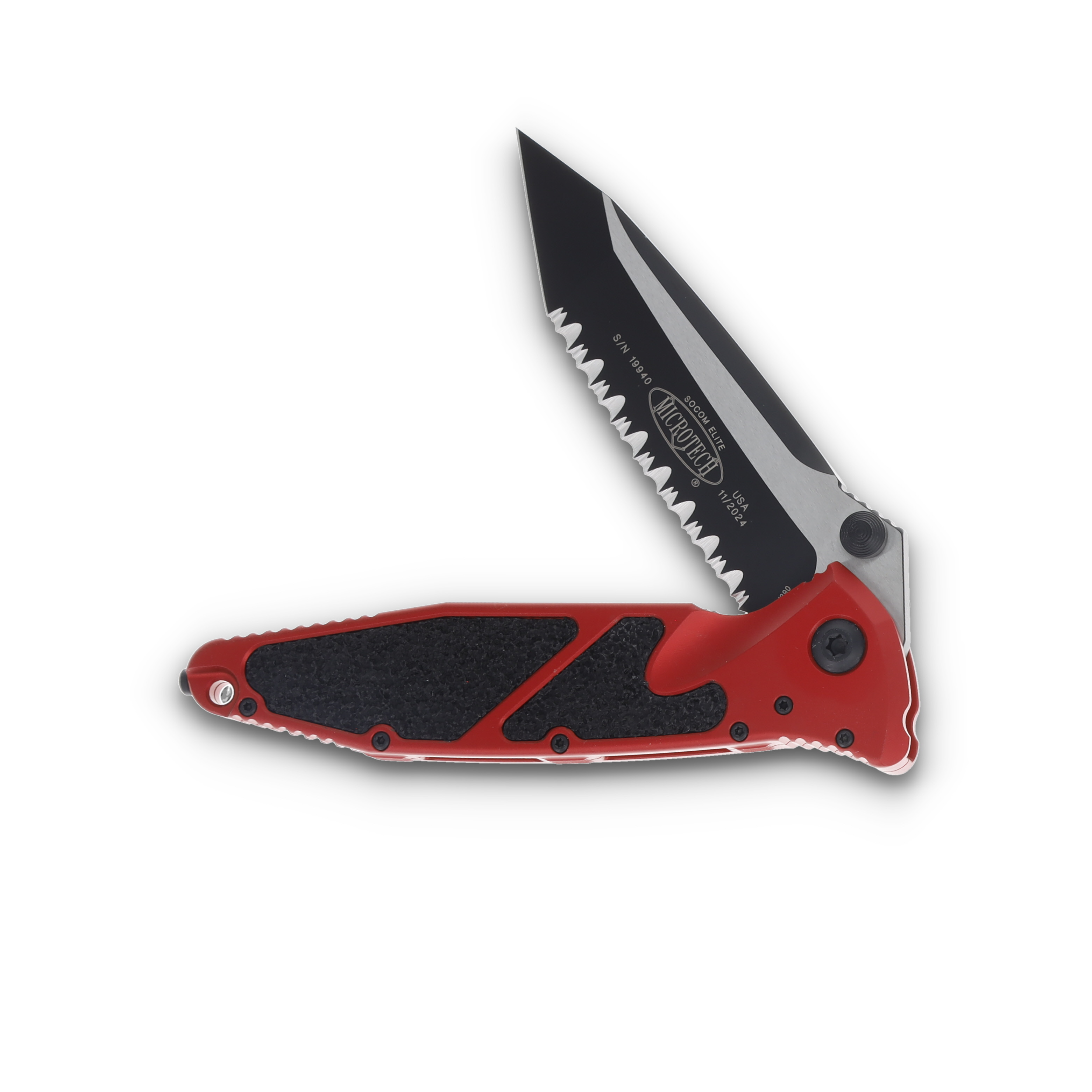 Microtech SOCOM Elite Linerlock Folding Knife DLC Serrated Tanto/Red MT1613RD View 2