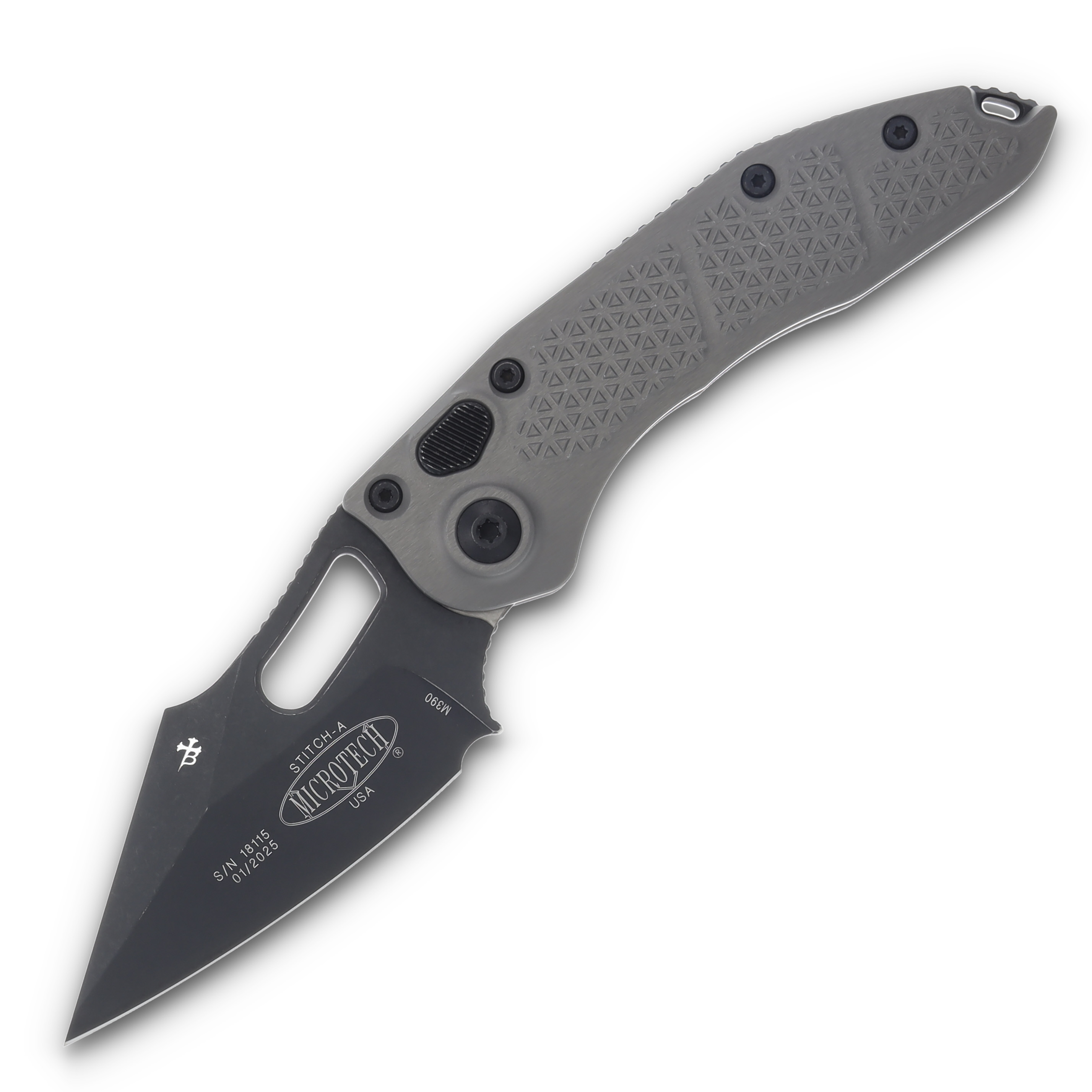 Microtech Stitch Auto Knife Natural Aluminum 3.75in Black Apoc Spear Point AUMT1691APNC View 1