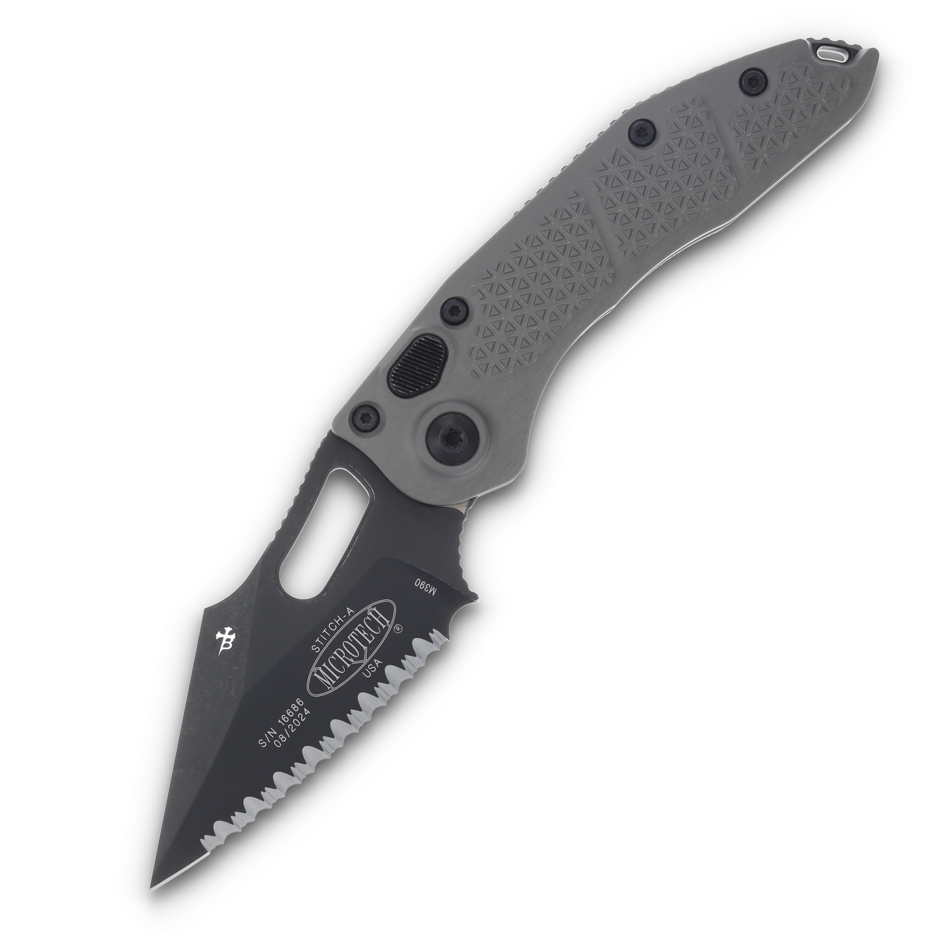 Microtech Stitch Auto Knife Natural Al 3.75in Full Serr Black Apoc Spear Point AUMT1693APNC View 1