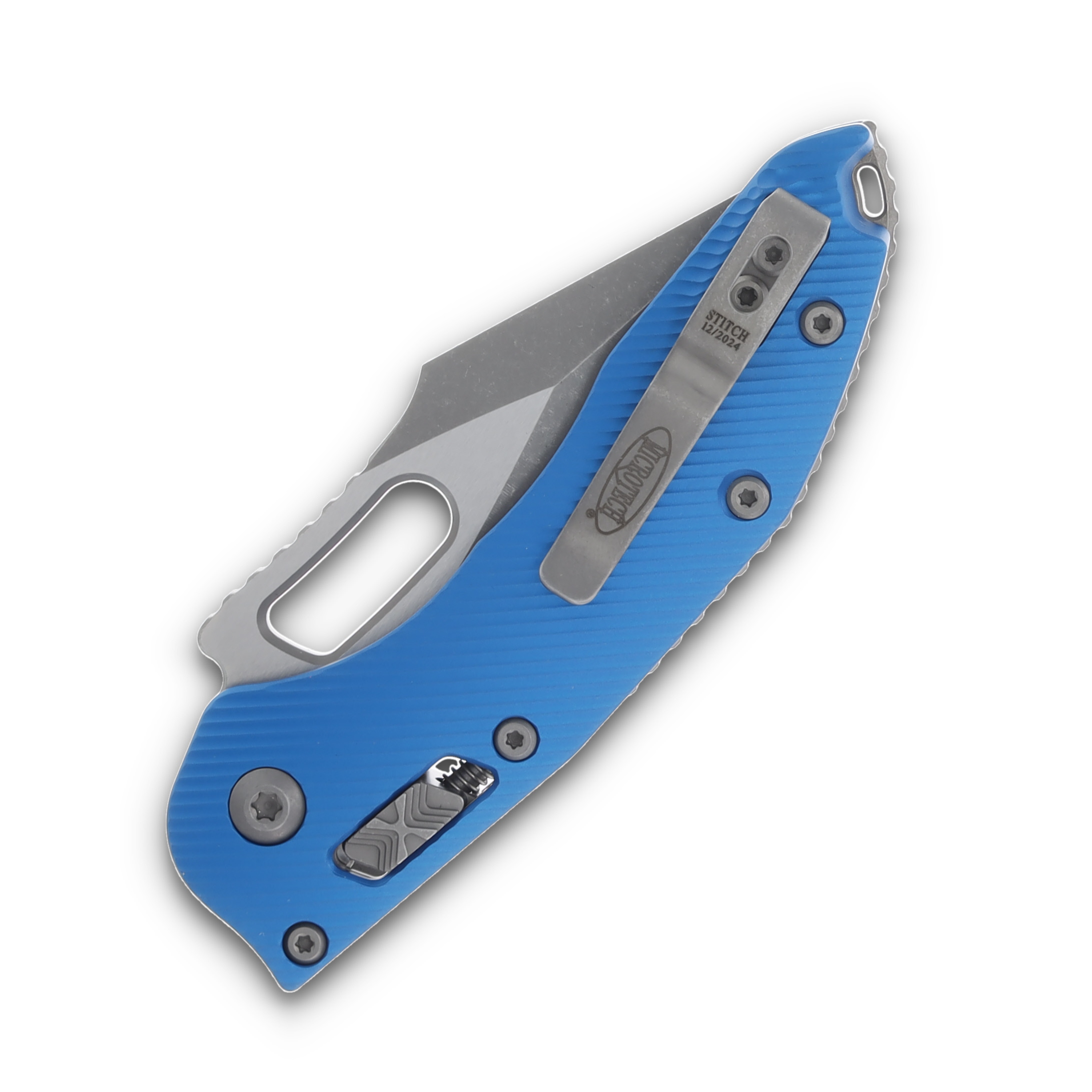 Microtech Stitch Ram-Lok Folding Knife Fluted Blue 3.75in Apocalyptic Blade MT169RL10APFLBL View 3