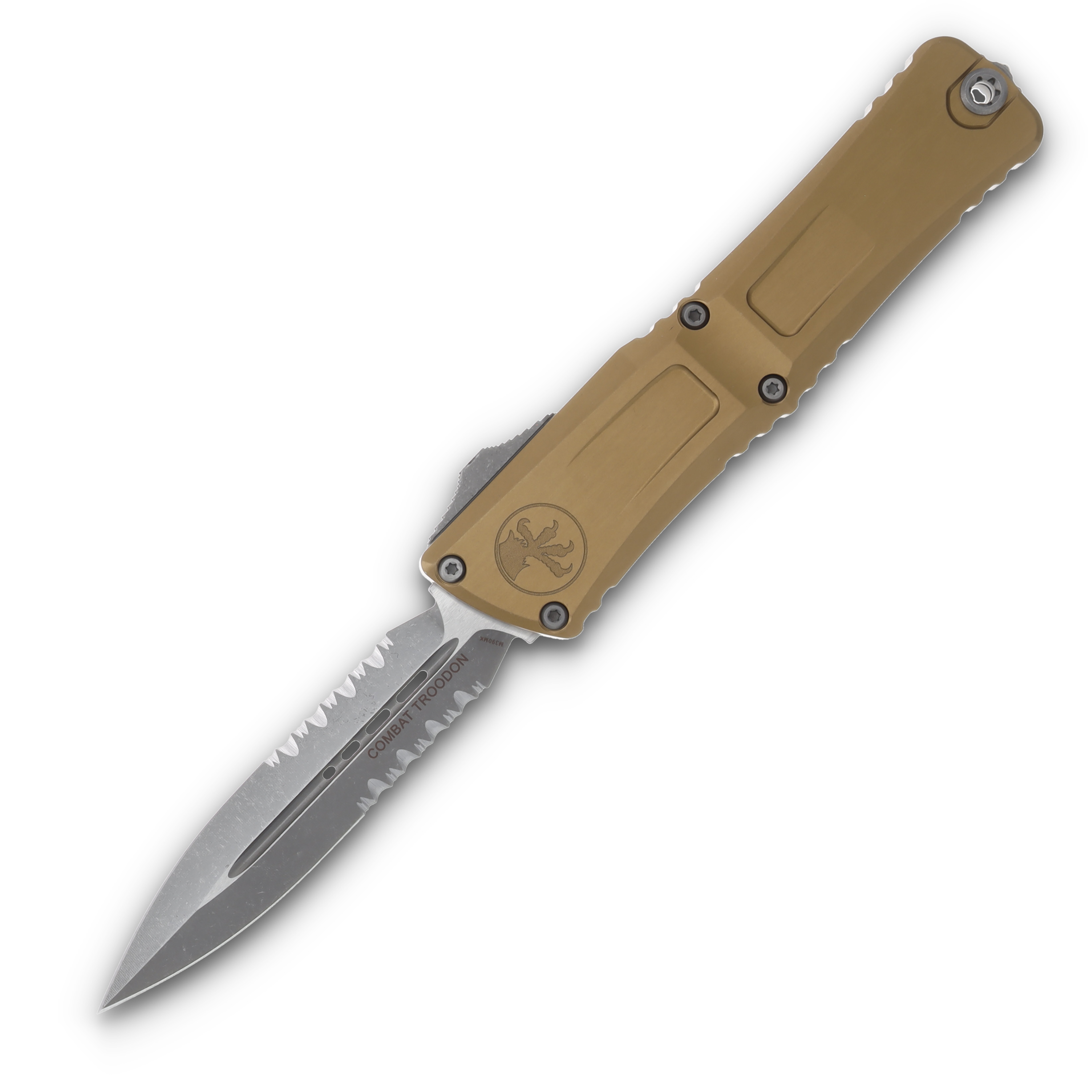 Microtech Combat Troodon Gen III D/E OTF Tan 4.0in Apoc Part Serrated Dagger AUMT114211APTA View 1