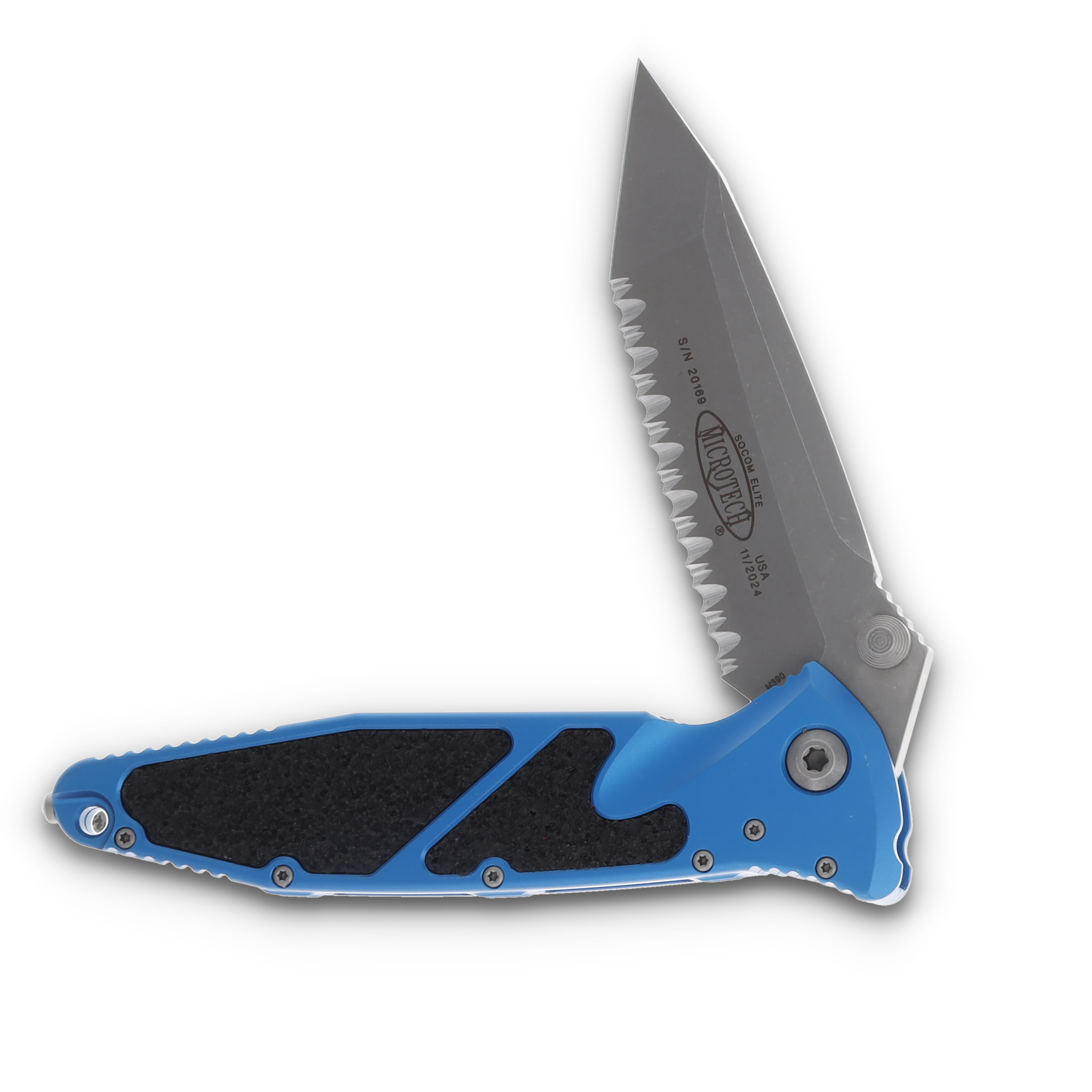 Microtech SOCOM Elite Manual Folding Knife Apocalyptic Full Serrated Blue AUMT16112APBL View 2