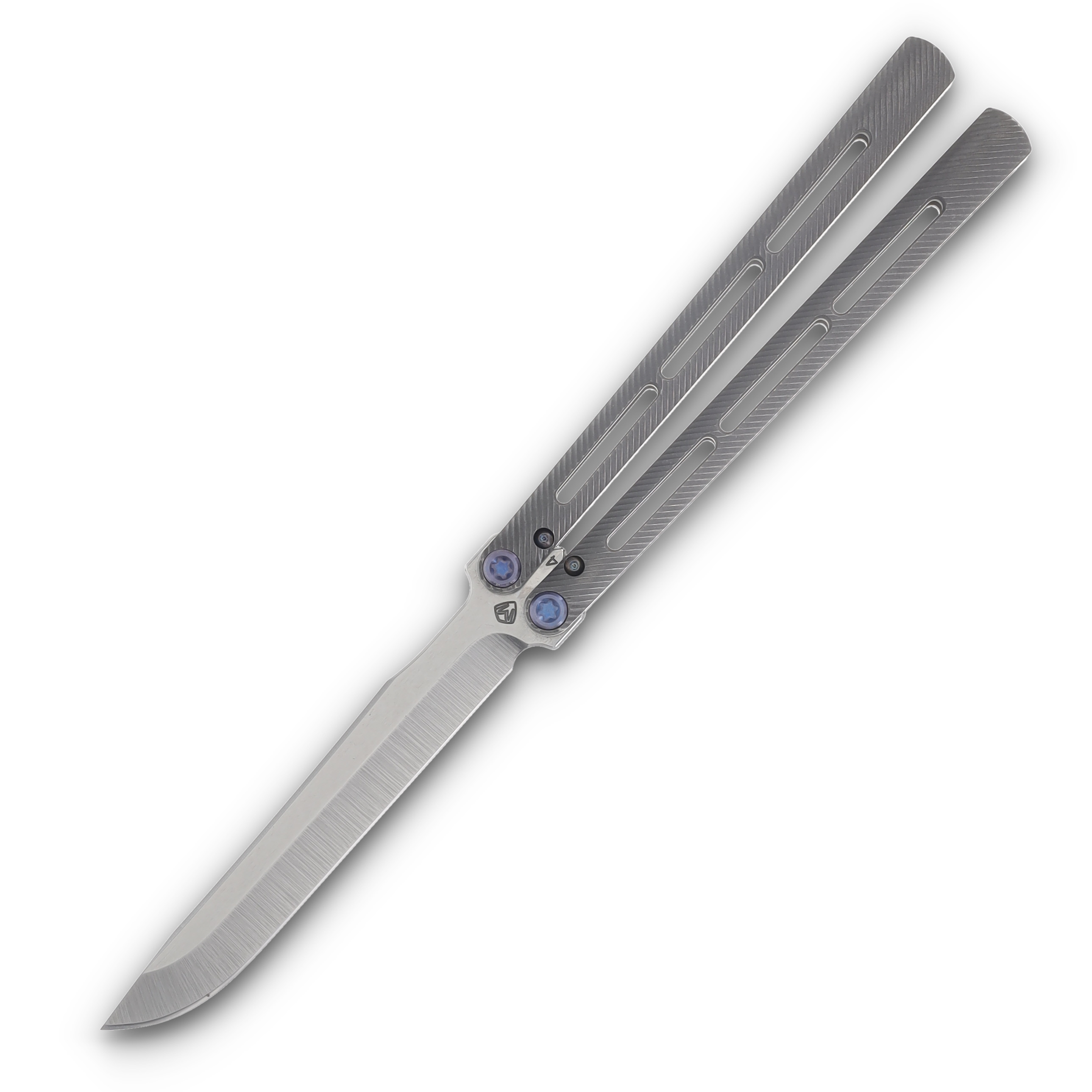 Medford Viceroy Balisong Tumbled 4.85in Plain Tumbled Tanto Blue Hardware MK2164TD-01ZZ-T2Q3-Q4 View 1
