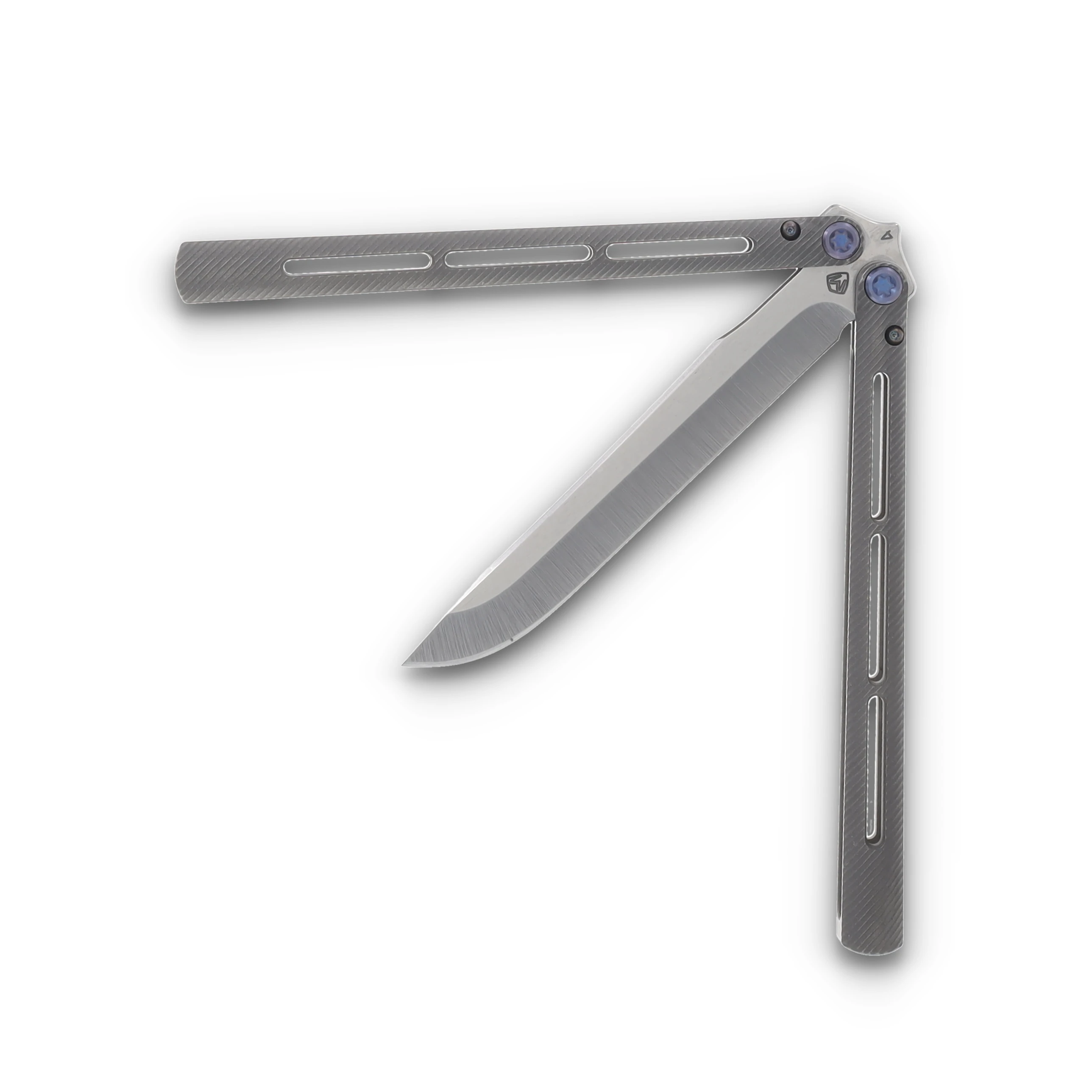 Medford Viceroy Balisong Tumbled 4.85in Plain Tumbled Tanto Blue Hardware MK2164TD-01ZZ-T2Q3-Q4 View 3