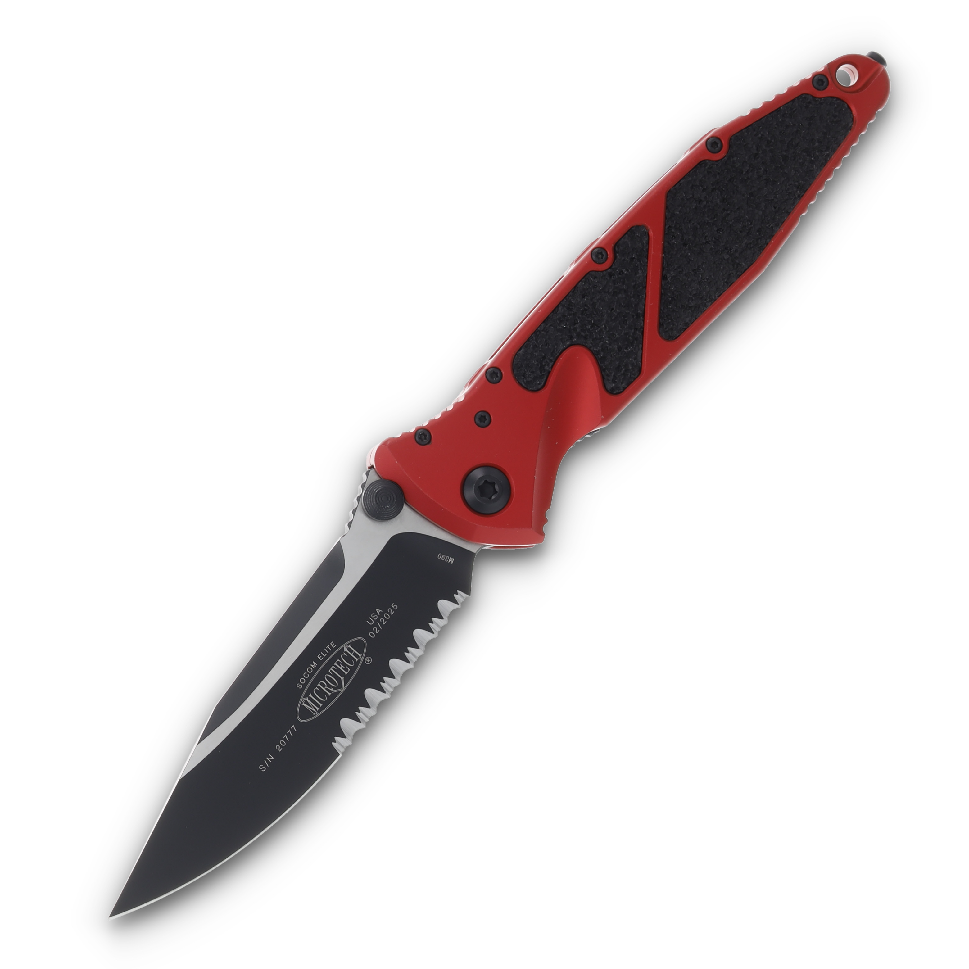 Microtech Socom Elite Folding Knife Red 4.0in Black Part Serr Clip Point MT1602RD View 1