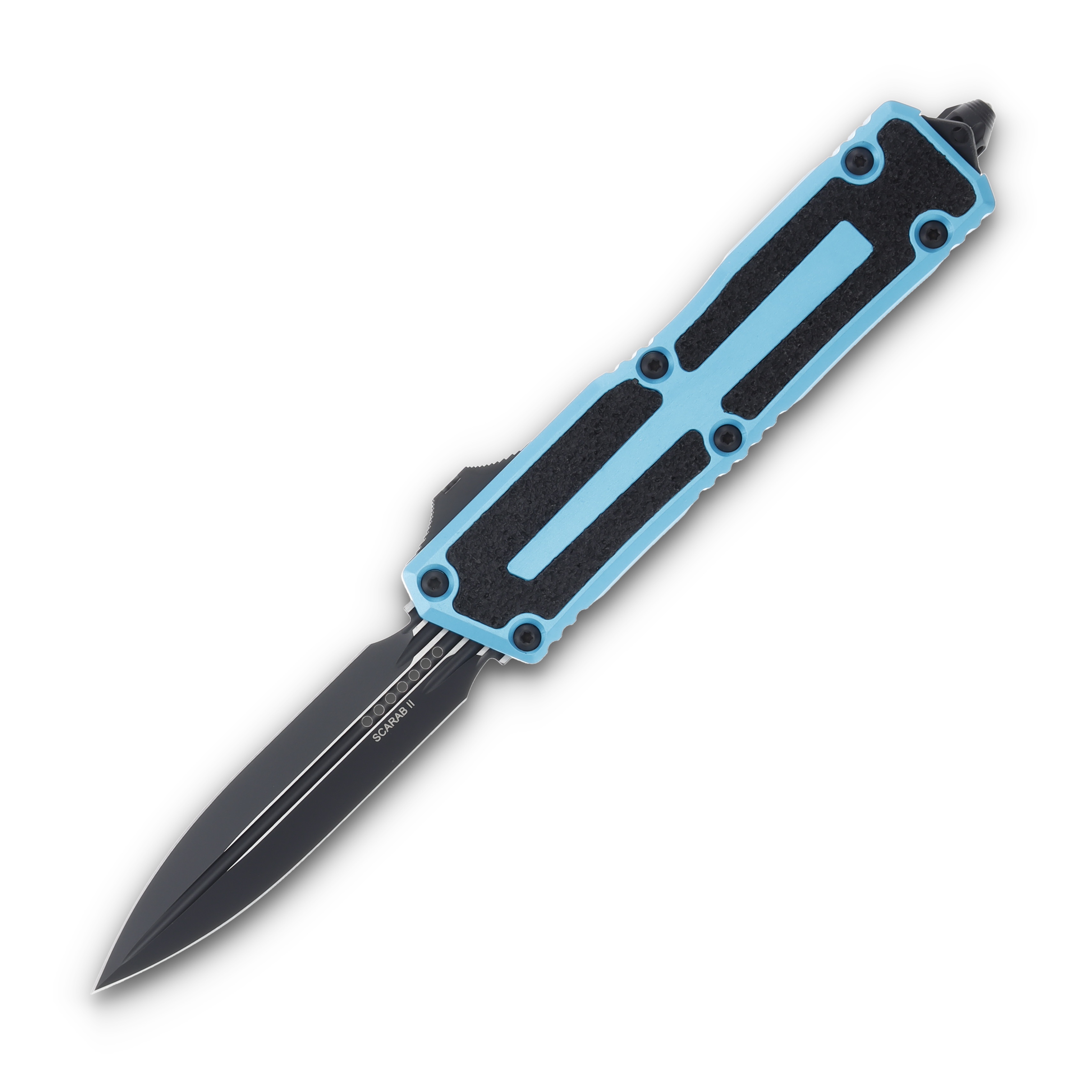 Microtech Scarab II Gen III D/E OTF Knife Turquoise 3.88in Black Dagger AUMT12801TQ View 1
