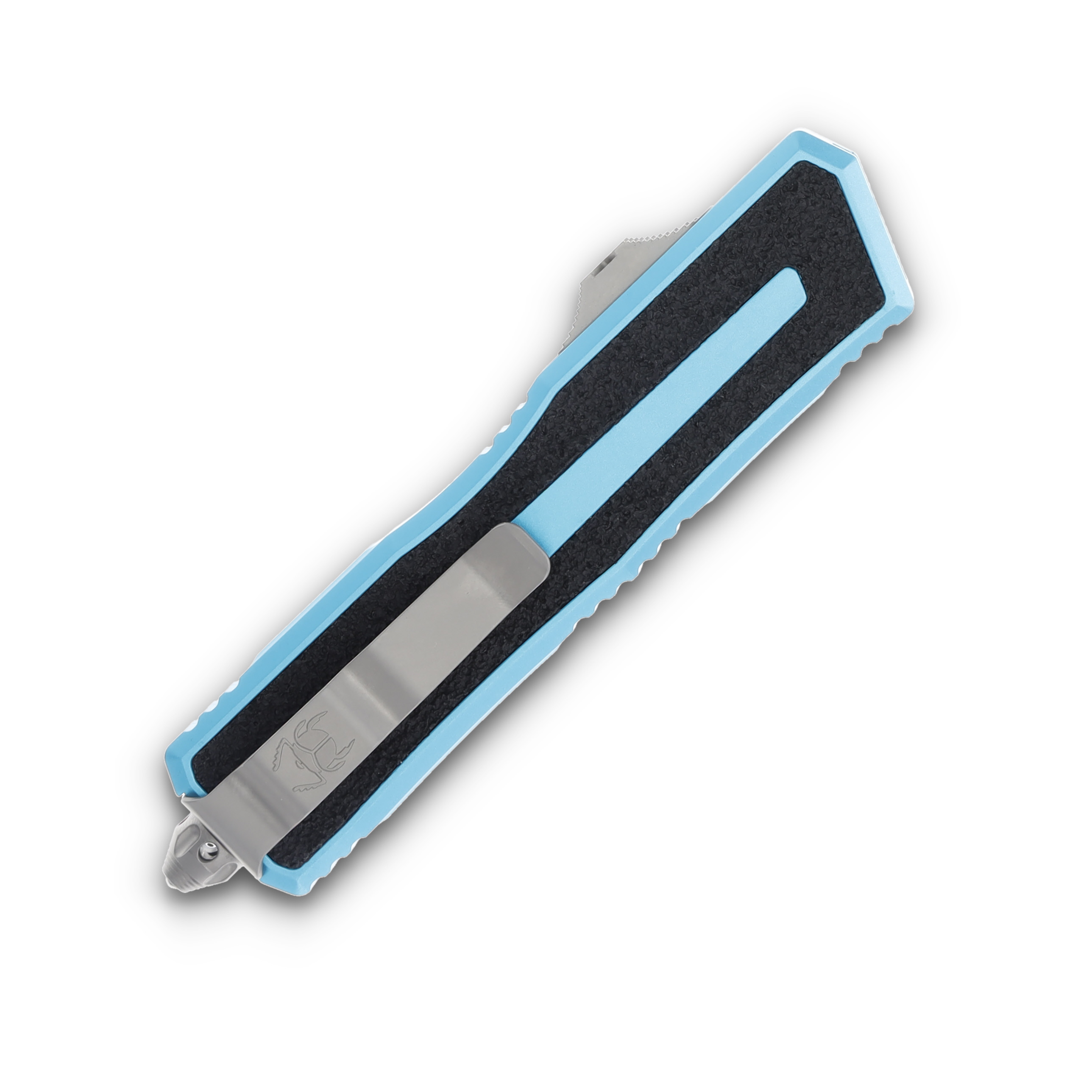 Microtech Scarab II Gen III OTF Knife Turquoise 3.88in Stonewash Drop Point AUMT127810TQ View 2