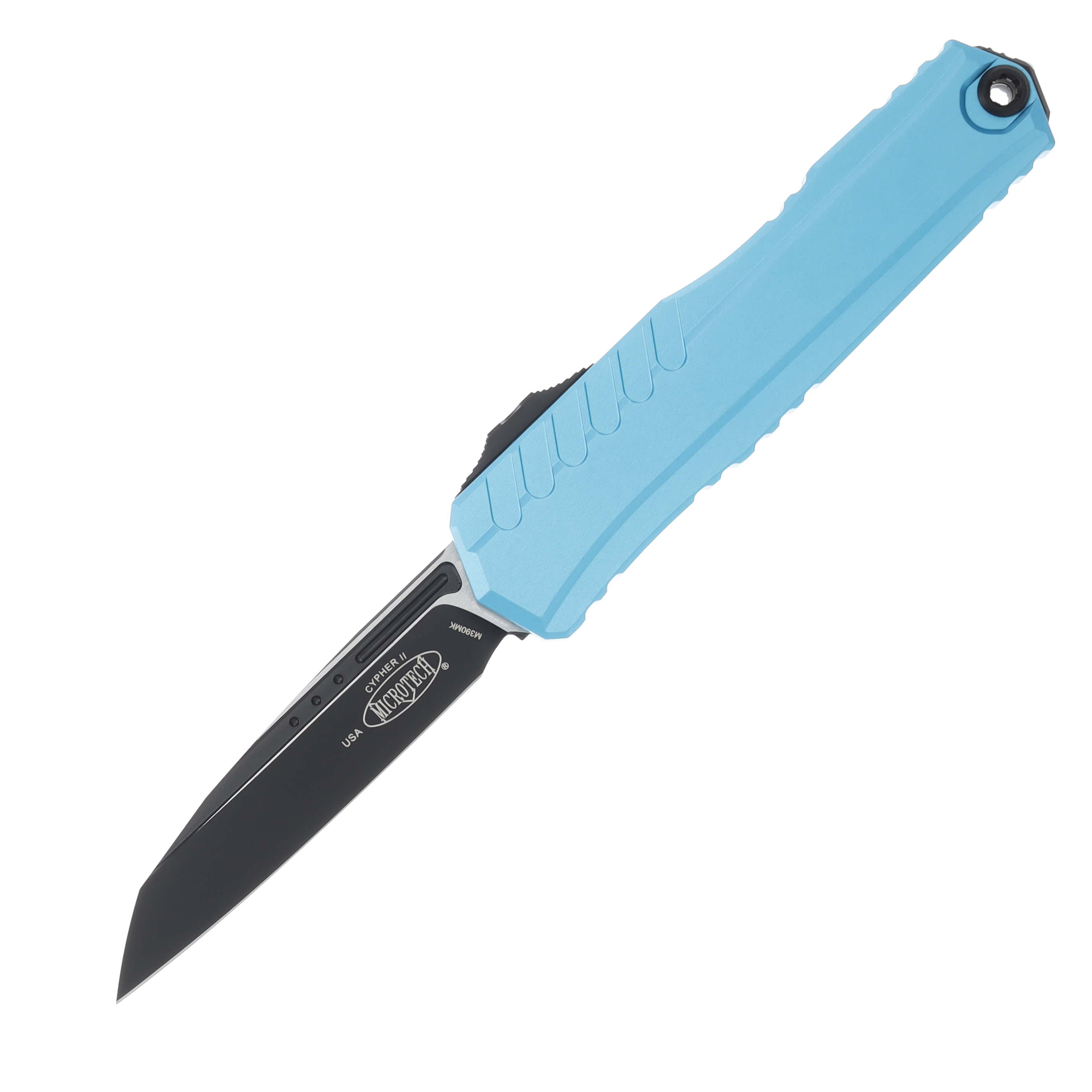 Microtech Cypher II OTF Auto Knife Turquoise 3.5in Black Wharncliffe Blade AUMT12411TQ View 1