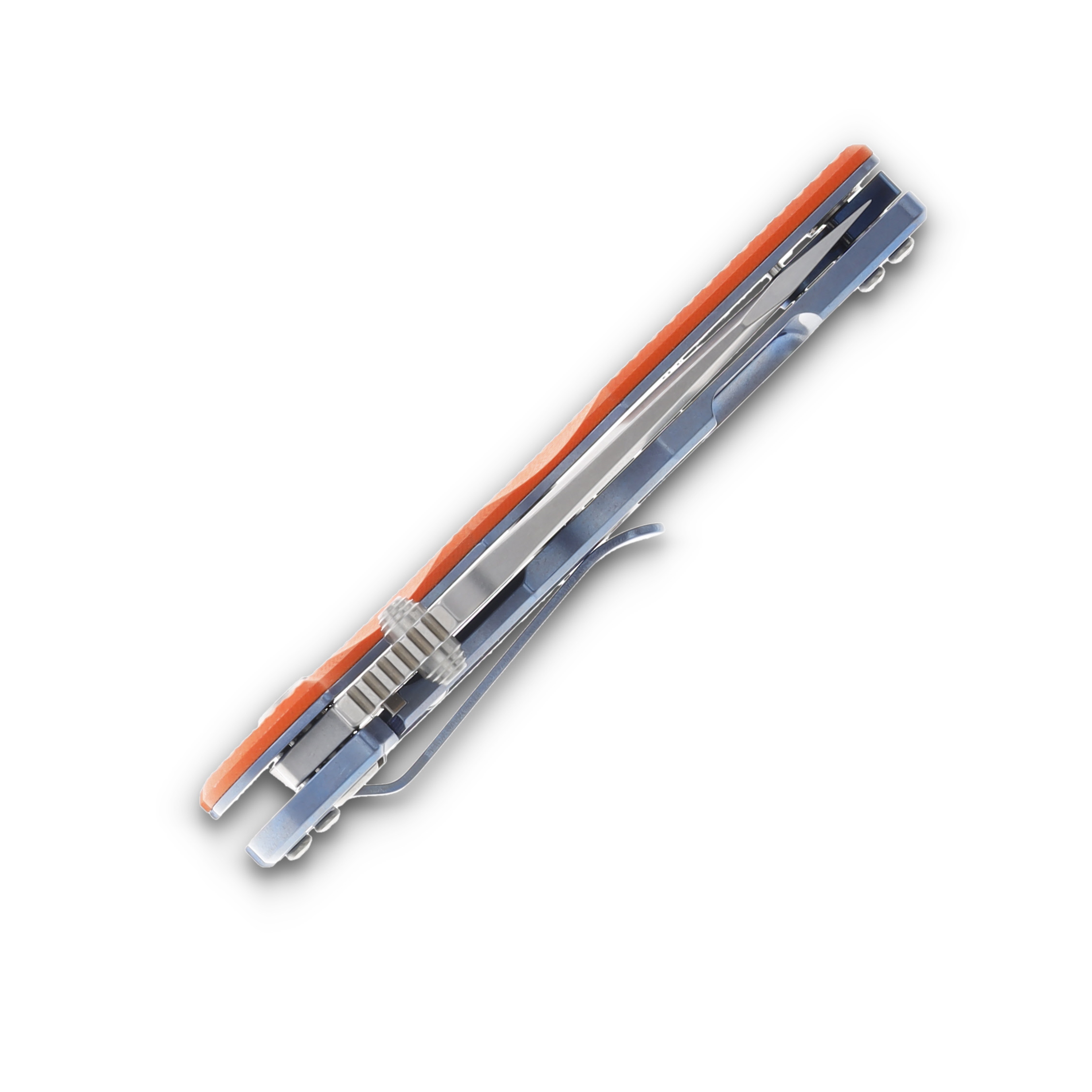 Hinderer Jurassic Orange – Blue 3.37 Inch Plain Stonewash Drop Point KJURSLHOSWBLOR View 7