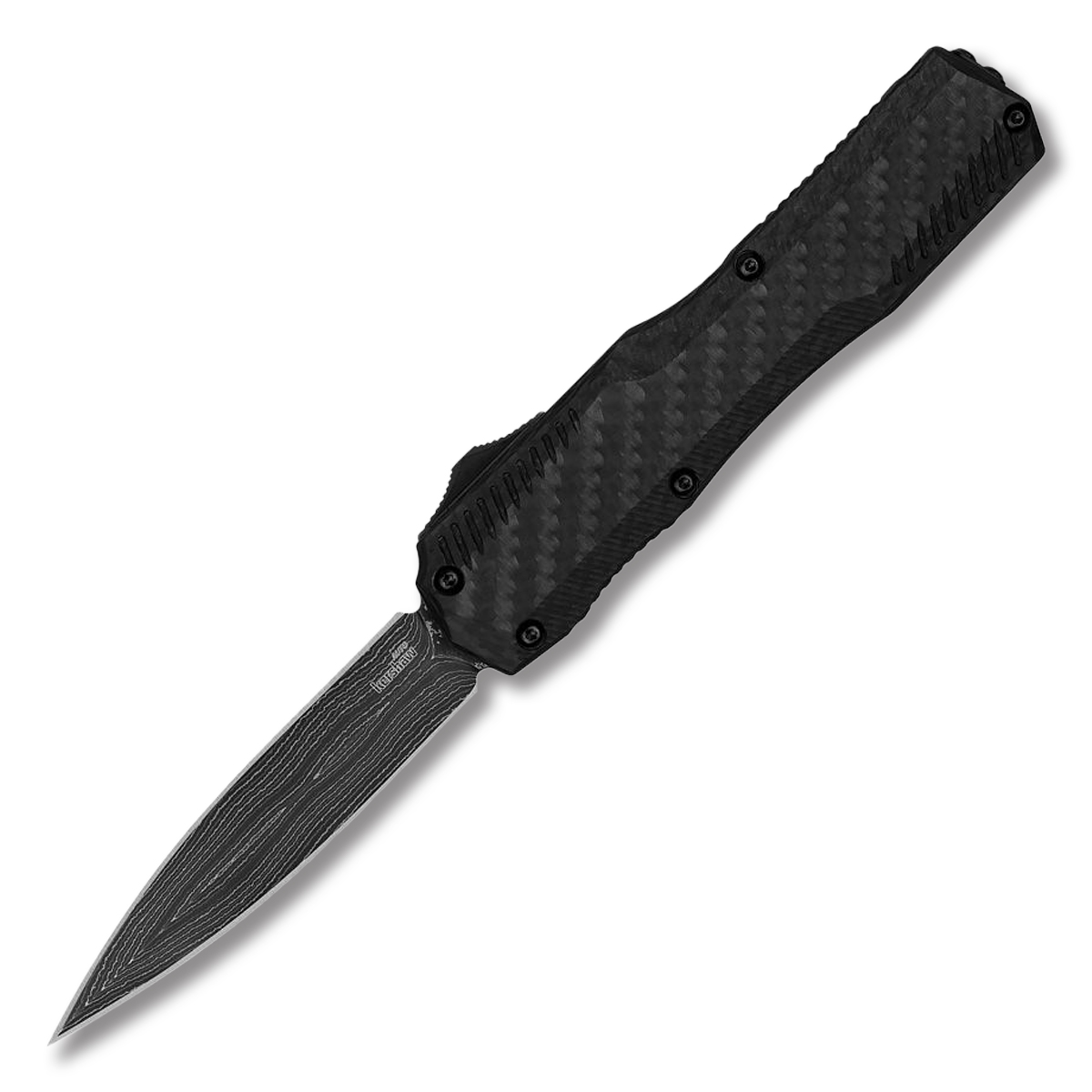 Kershaw Livewire OTF Auto Knife Black Al-Carbon Fiber 3.3in D/E Damascus Dagger AUKS9000DECFDAM View 1