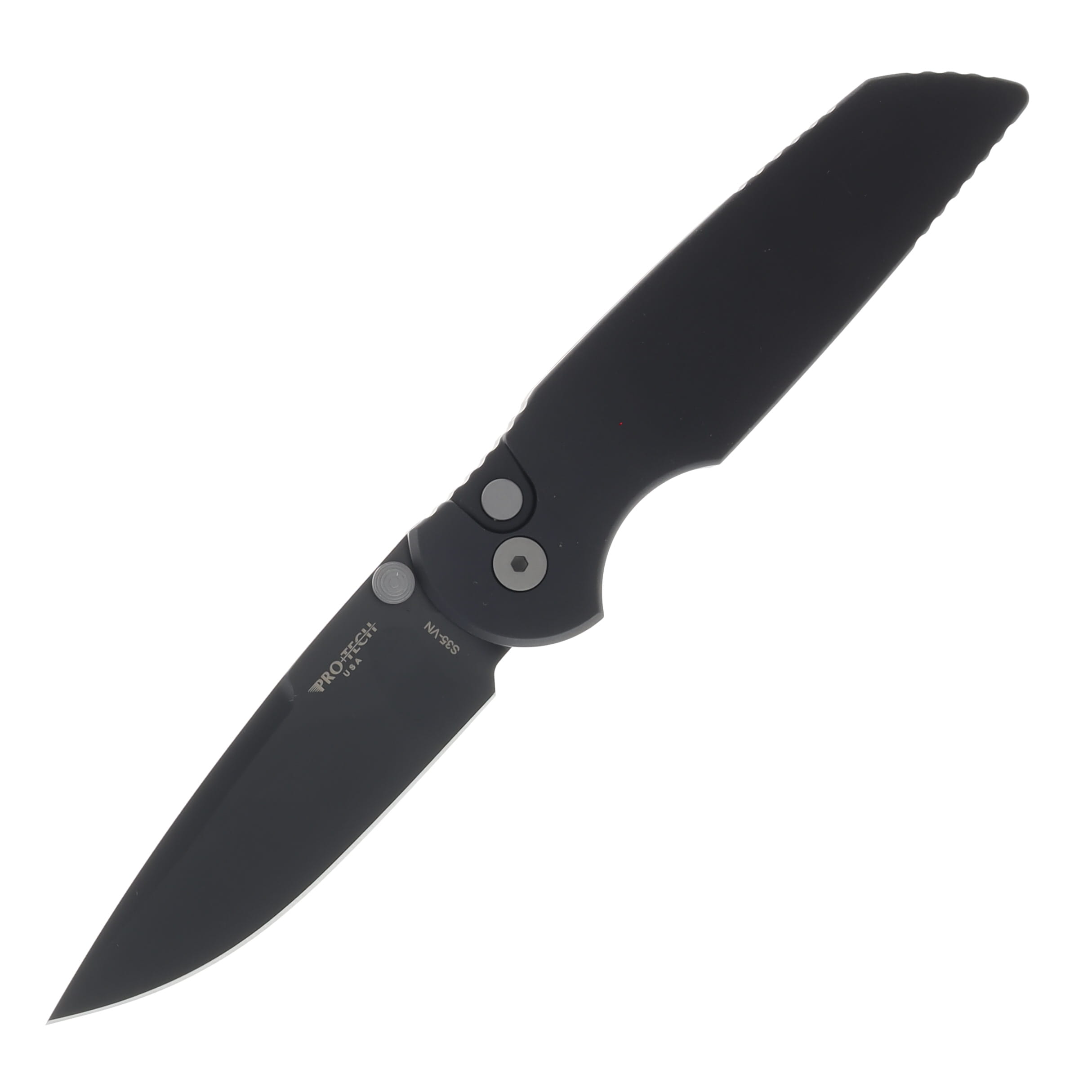 Pro Tech TR-3 Integrity Thumbstud Manual Solid Black Handle DLC Black S35VN Double Thumbstuds INT103 View 1