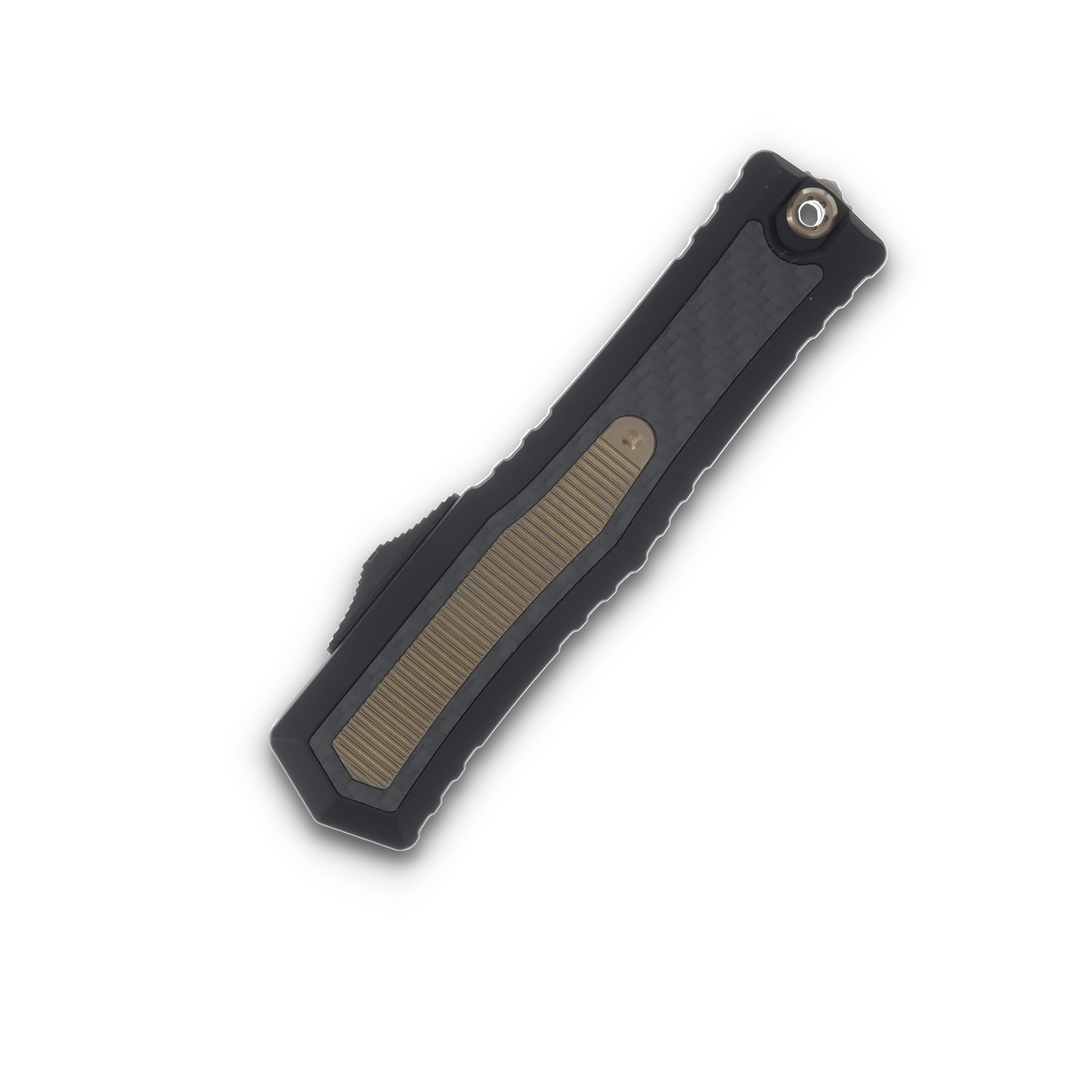 Microtech Atreus Carbon Fiber-Bronze Inlay 3.95in Blued Damascus Dagger AUMT129016BLCPBZMCK View 5