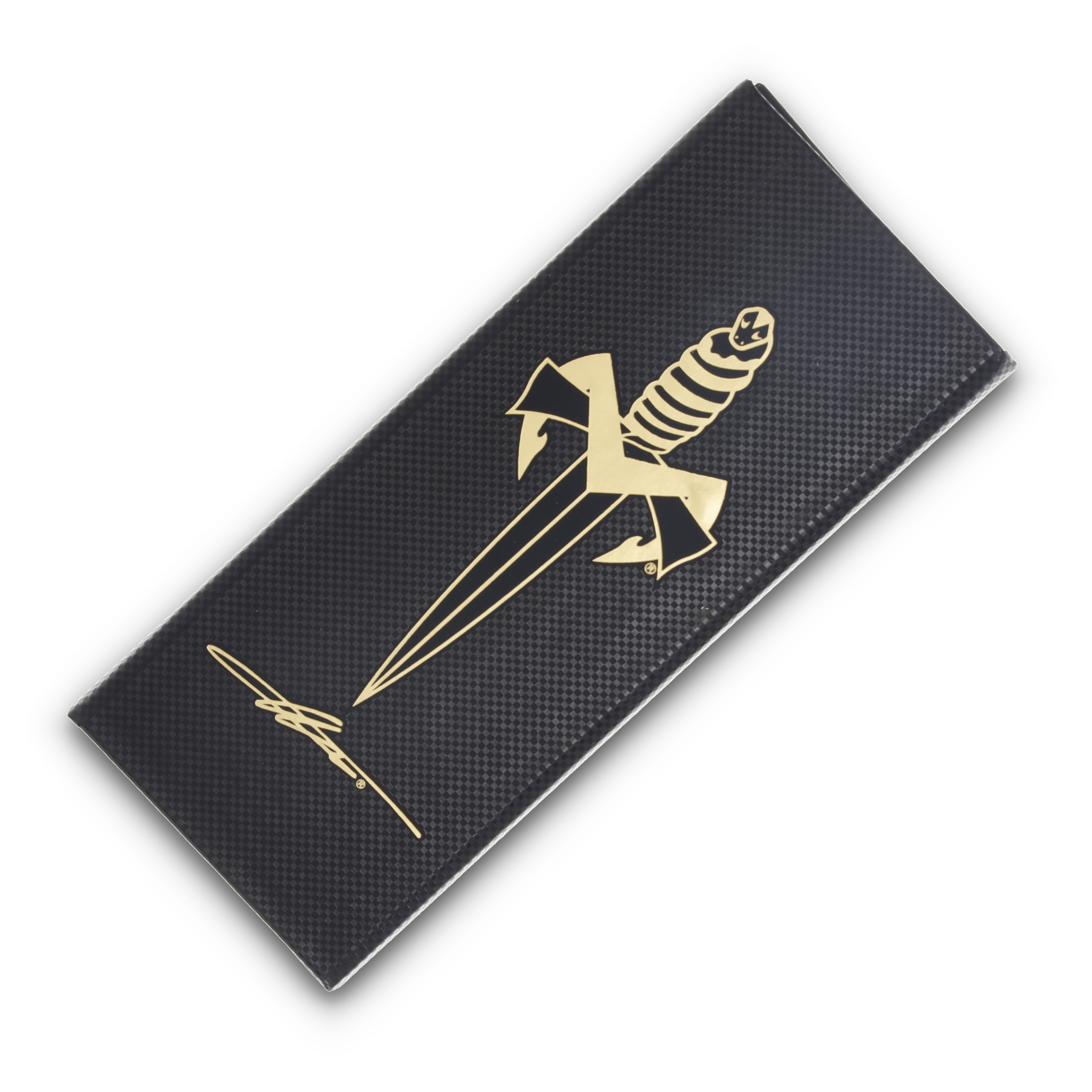 Microtech Atreus Carbon Fiber-Bronze Inlay 3.95in Blued Damascus Dagger AUMT129016BLCPBZMCK View 12