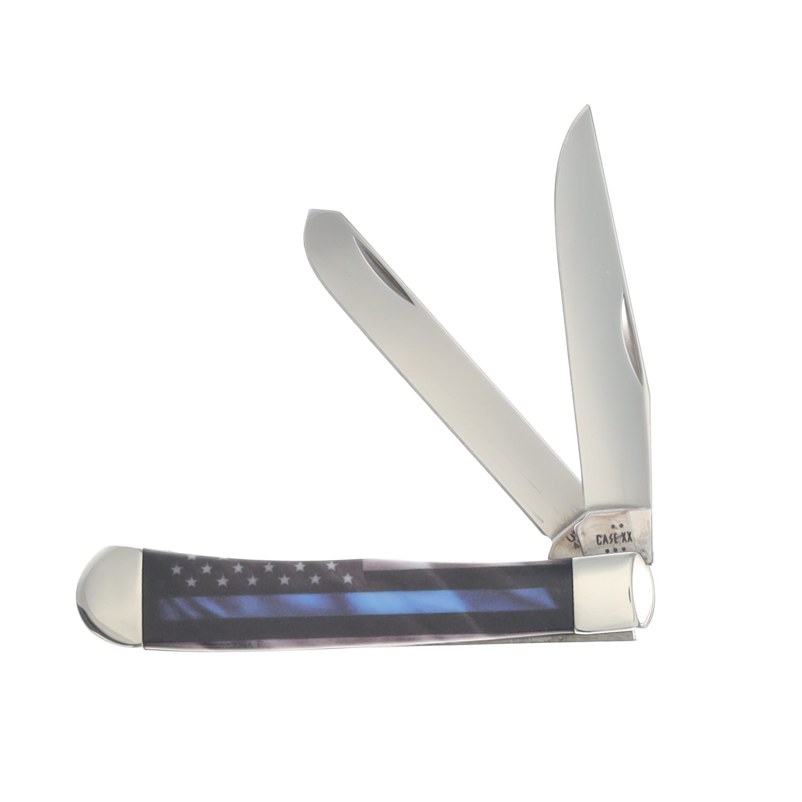 Case XX Color Infusion Stripes of Service Blue Line Trapper Folding Knife CA09578 View 1