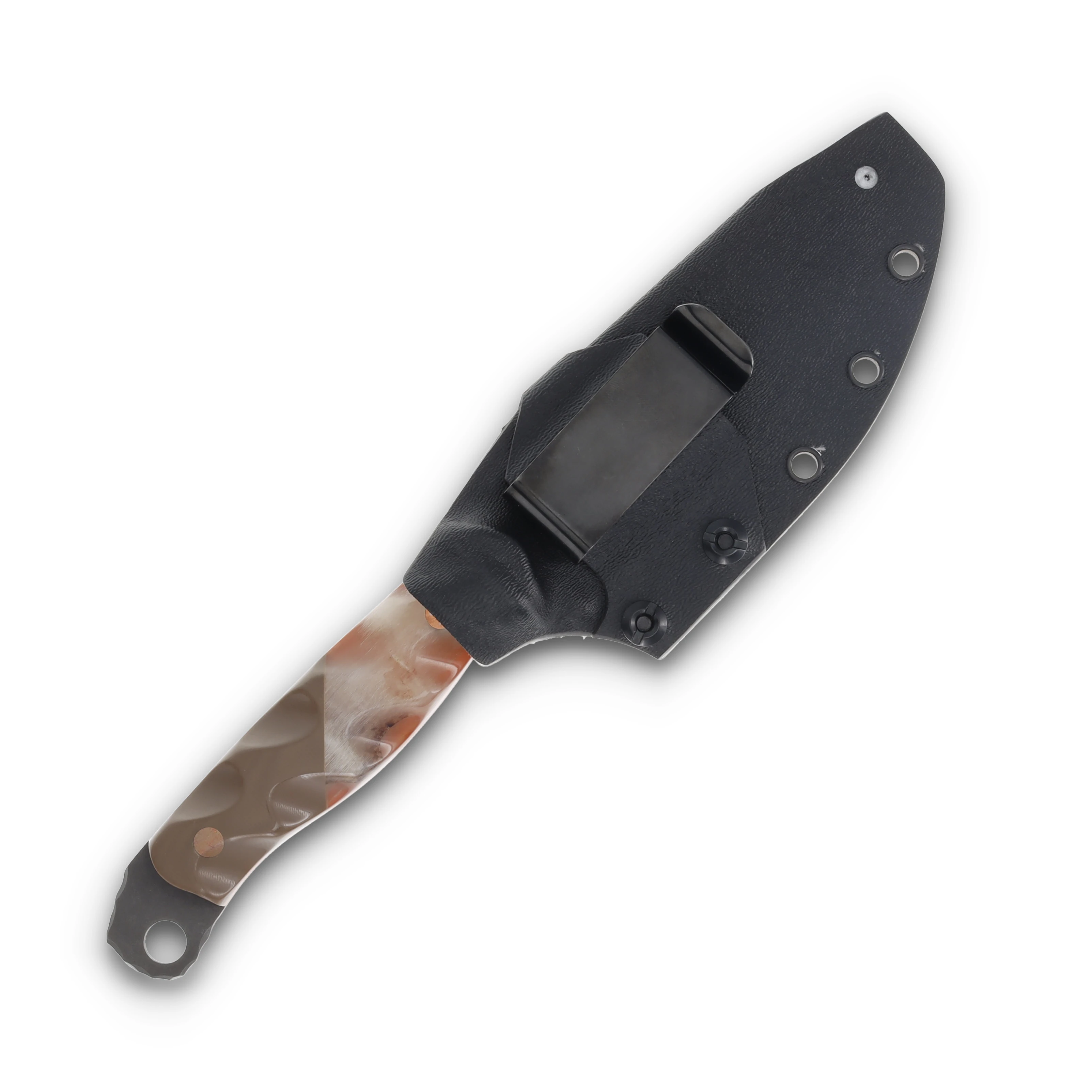 Half Face Blades Hunter Skinner- Rams horn, Coyote brown G10, orange G10 liner, copper pins, textured grip HFHUNTSKINRH View 9