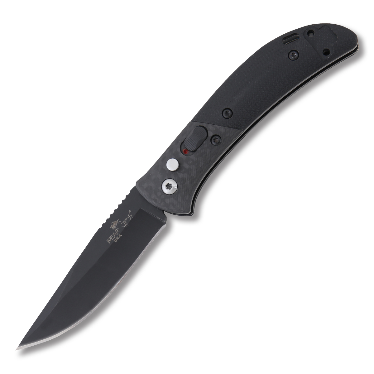 Bear & Son Bear Ops Bold Action IX OTS Automatic Folding Knife Black - 2.75in Black Clip Point S/E Plain AUBRAC900B4B View 1