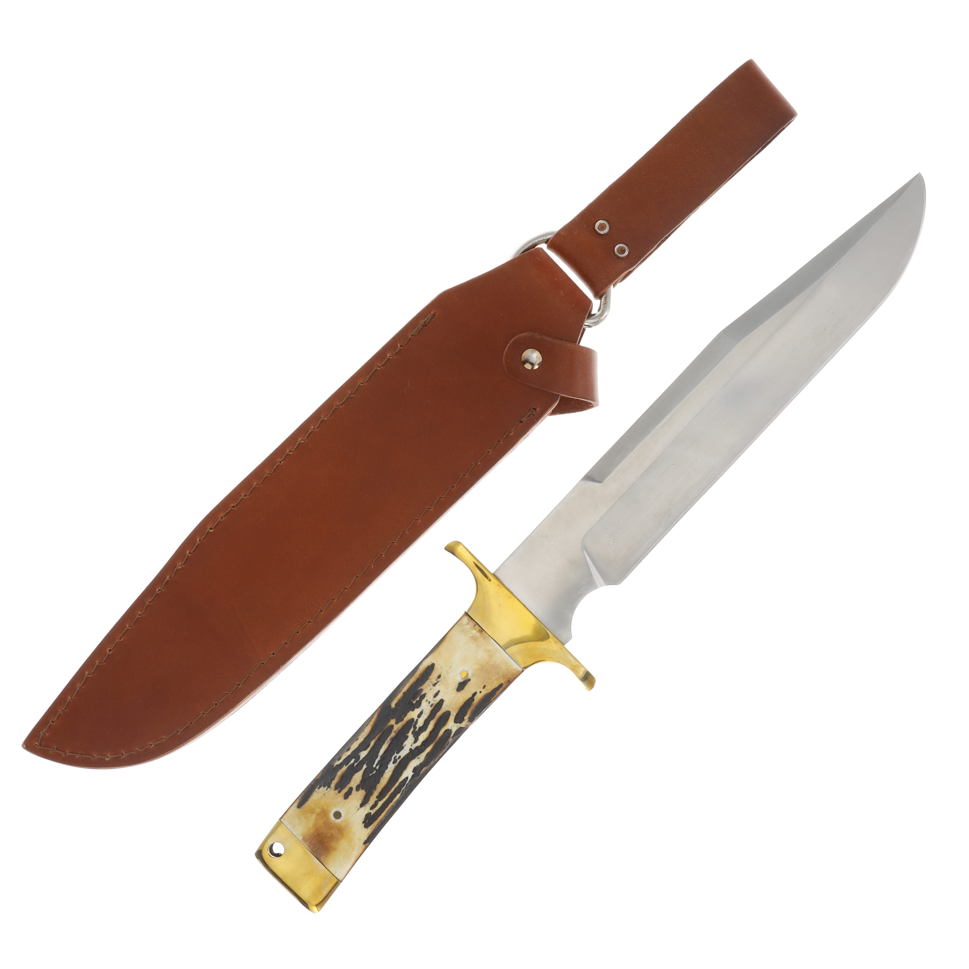 Bear & Son Freedom Fighting Gold Rush Bowie Stag 8in Plain Satin Clip Point BR503 View 2