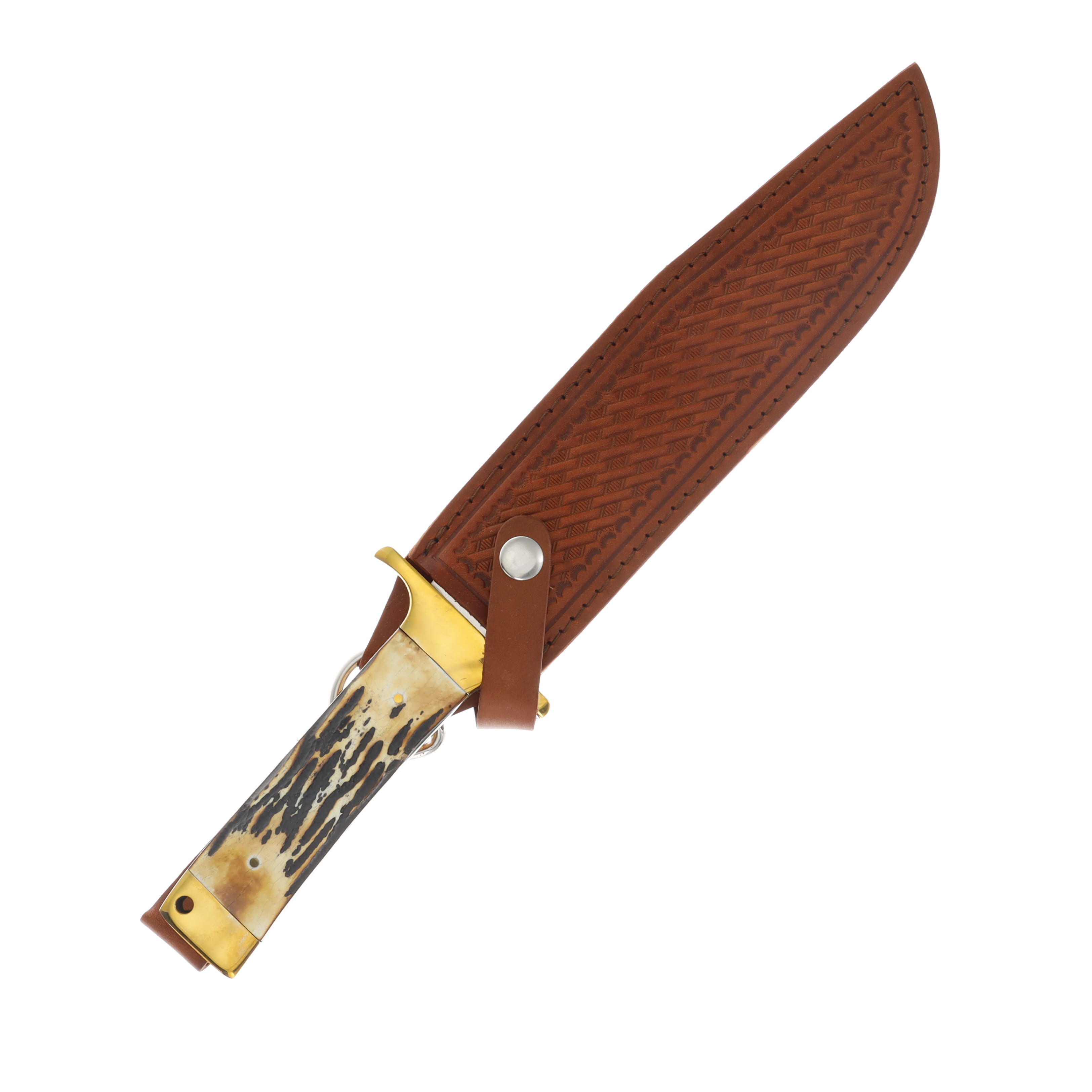 Bear & Son Freedom Fighting Gold Rush Bowie Stag 8in Plain Satin Clip Point BR503 View 4