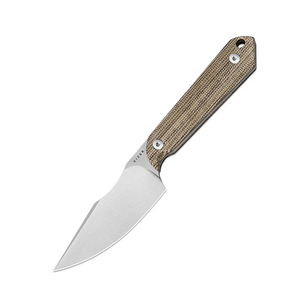 Kizer Mini Harpoon Maverick Customs Brown 3in Plain Stonewash Drop Point 1040S7 View 3