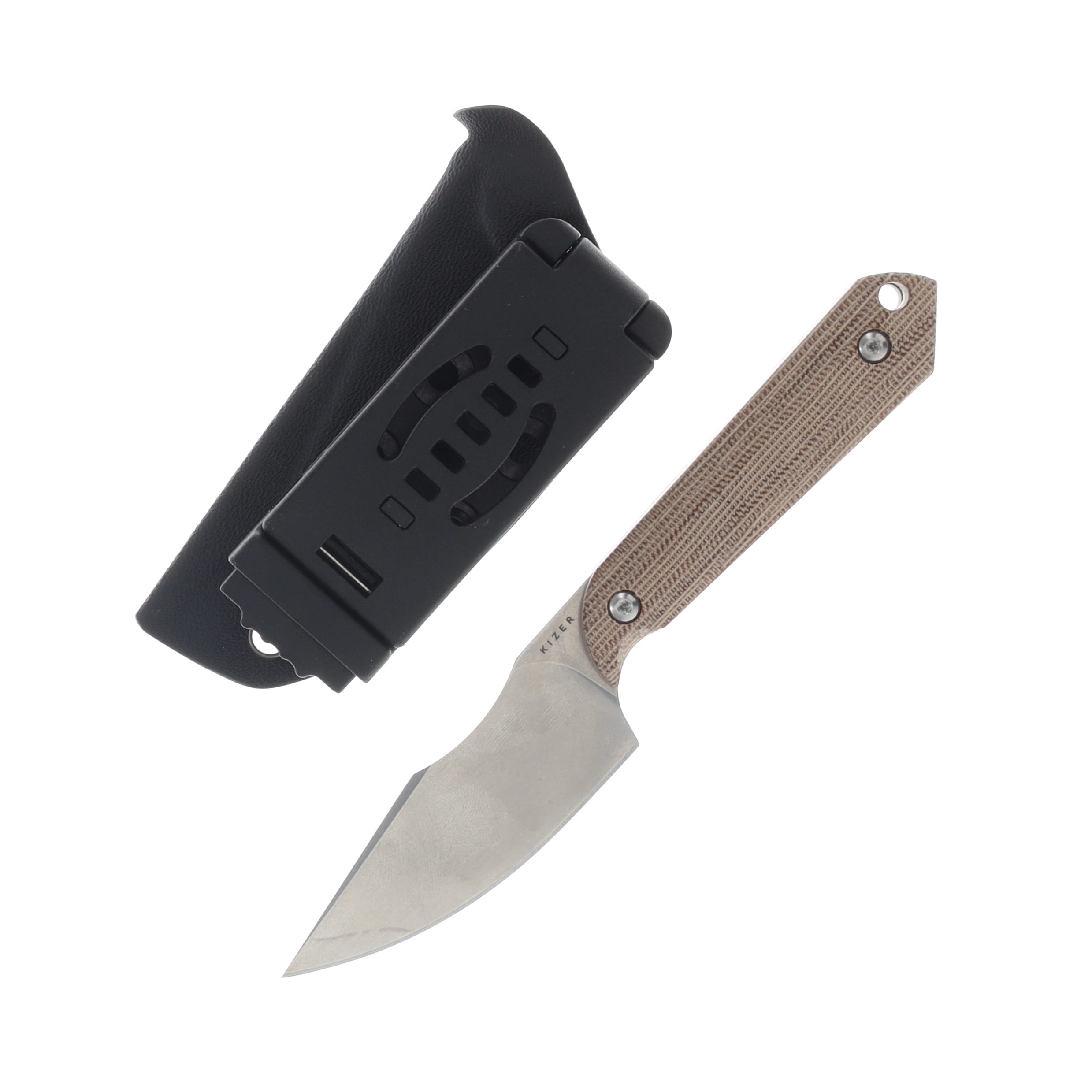 Kizer Mini Harpoon Maverick Customs Brown 3in Plain Stonewash Drop Point 1040S7 View 1