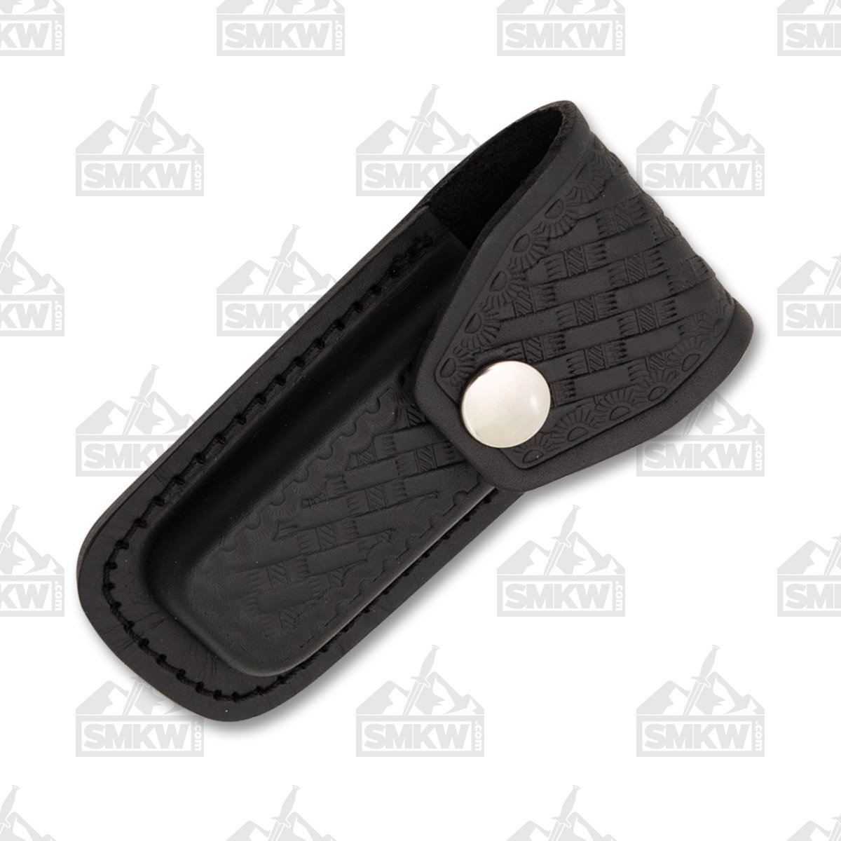 Black Leather Embossed Basketweave 4 Inch Folding Knife Sheath SH1143 View 1