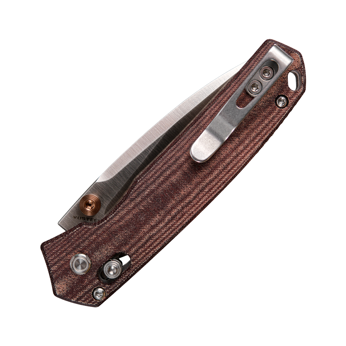 Vosteed Mini Psyop Crossbar Lock Knife Maroon Micarta 2.69in Satin Drop Point A2308 View 2