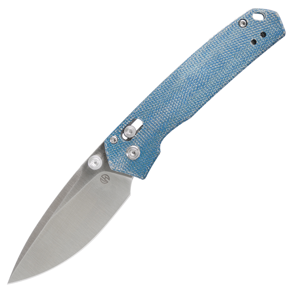 Vosteed Mini Psyop Crossbar Lock Knife Blue Micarta 2.69in Satin Drop Point A2301 View 1