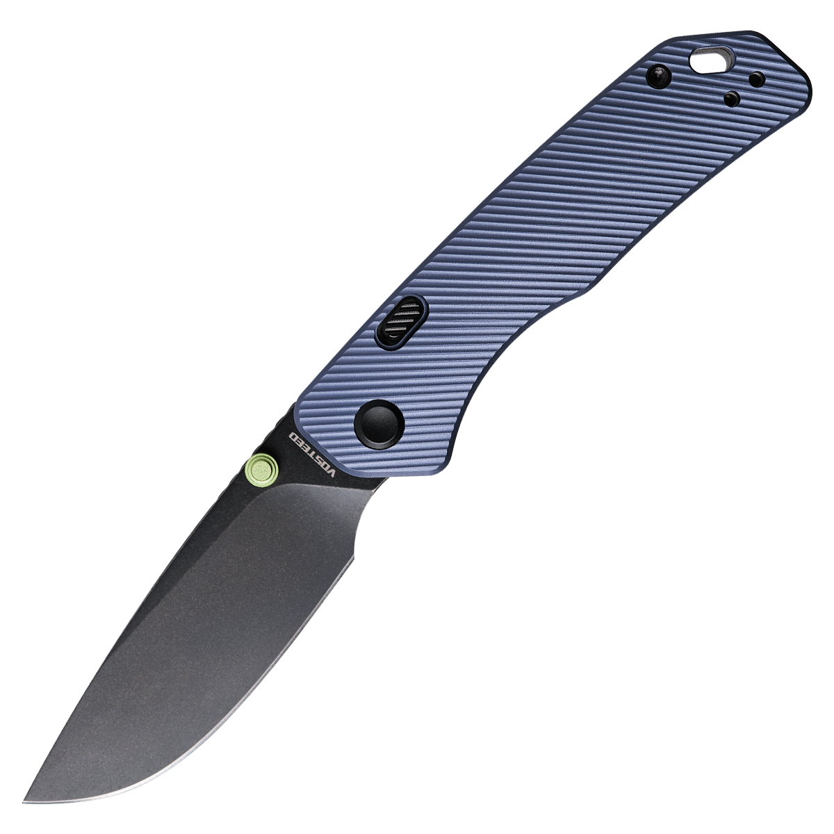 Vosteed Marten Button Lock Knife Purple 2.98in Black SW Drop Point A1603 View 1