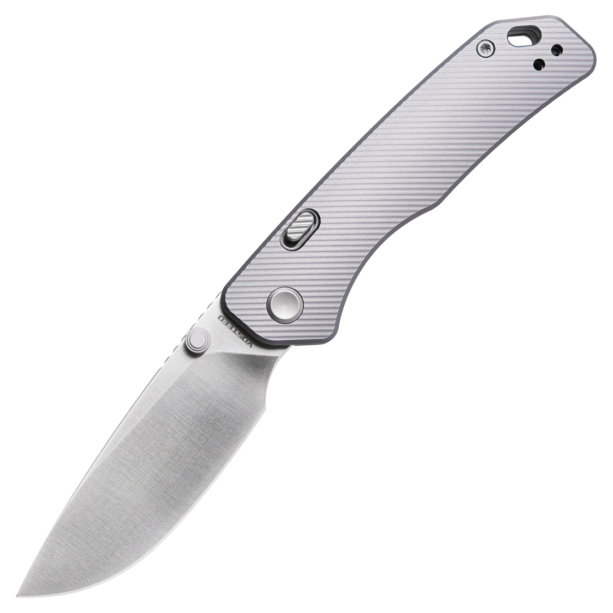 Vosteed Marten Button Lock Knife Gray 2.98in Satin Drop Point A1601 View 1