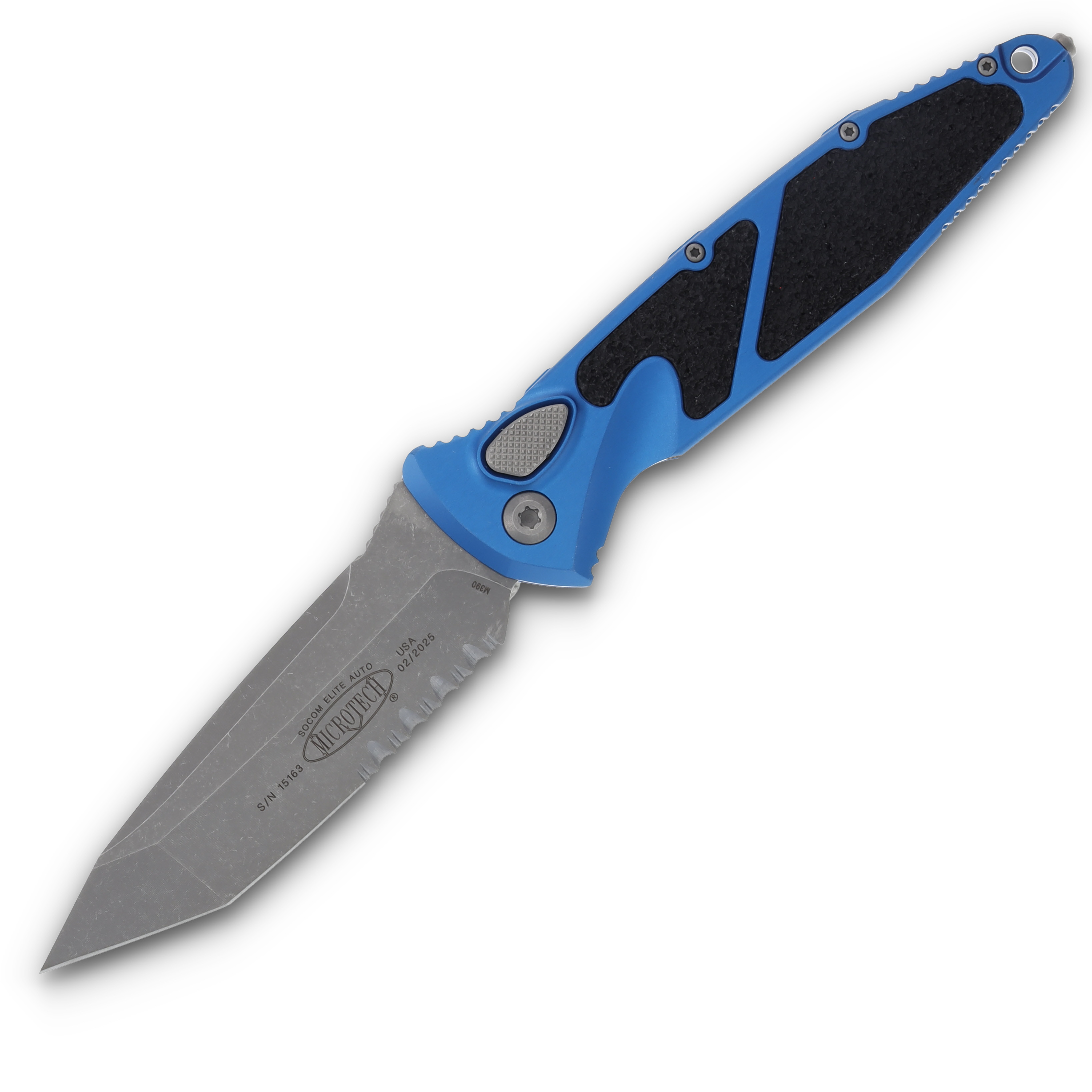 Microtech SOCOM Elite Automatic Knife Apocalyptic Half Serrated/Blue AUMT161A11APBL View 1