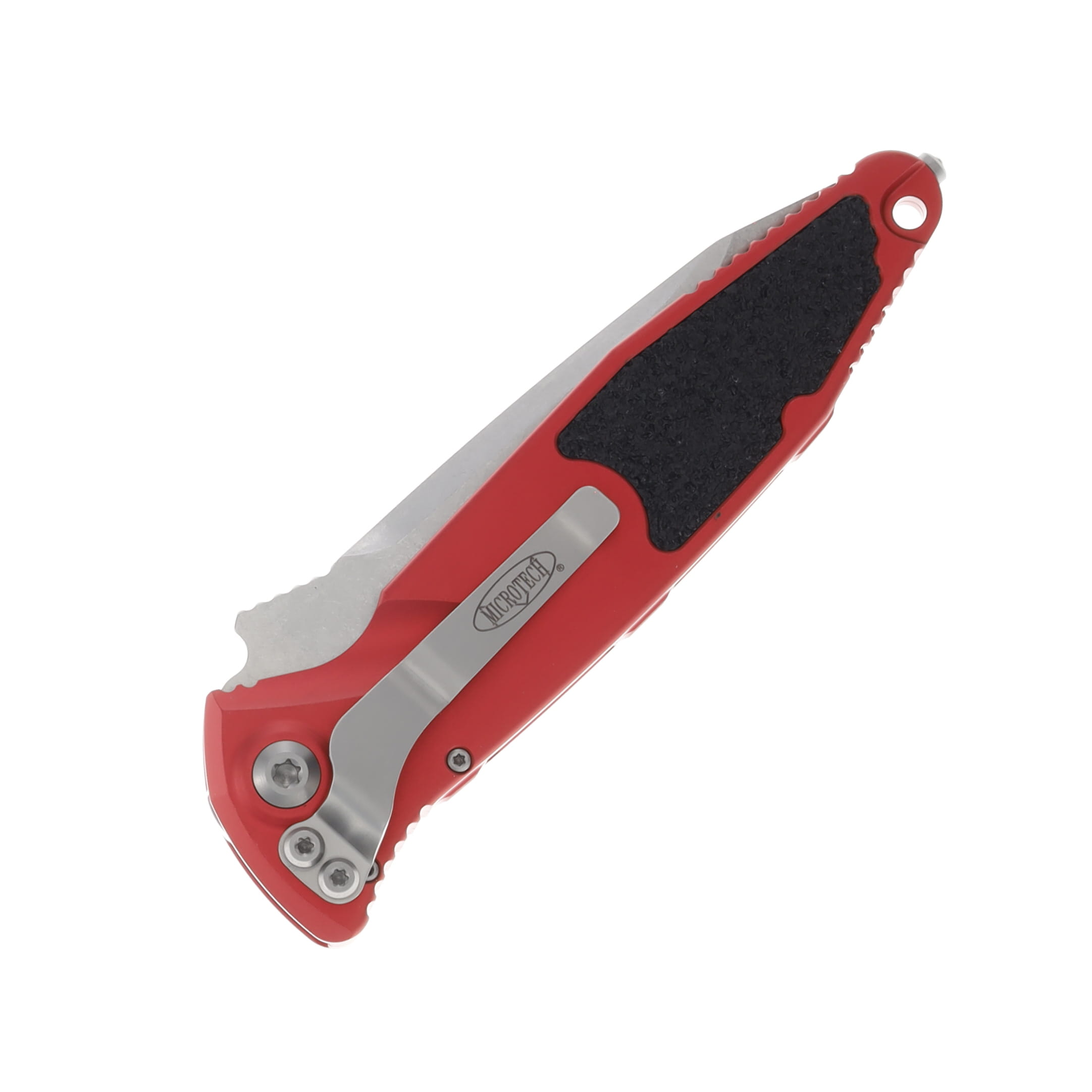 Microtech Knives Socom Elite Auto Red 4.05in Stonewash Part Serr Tanto AUMT161A11RD View 2