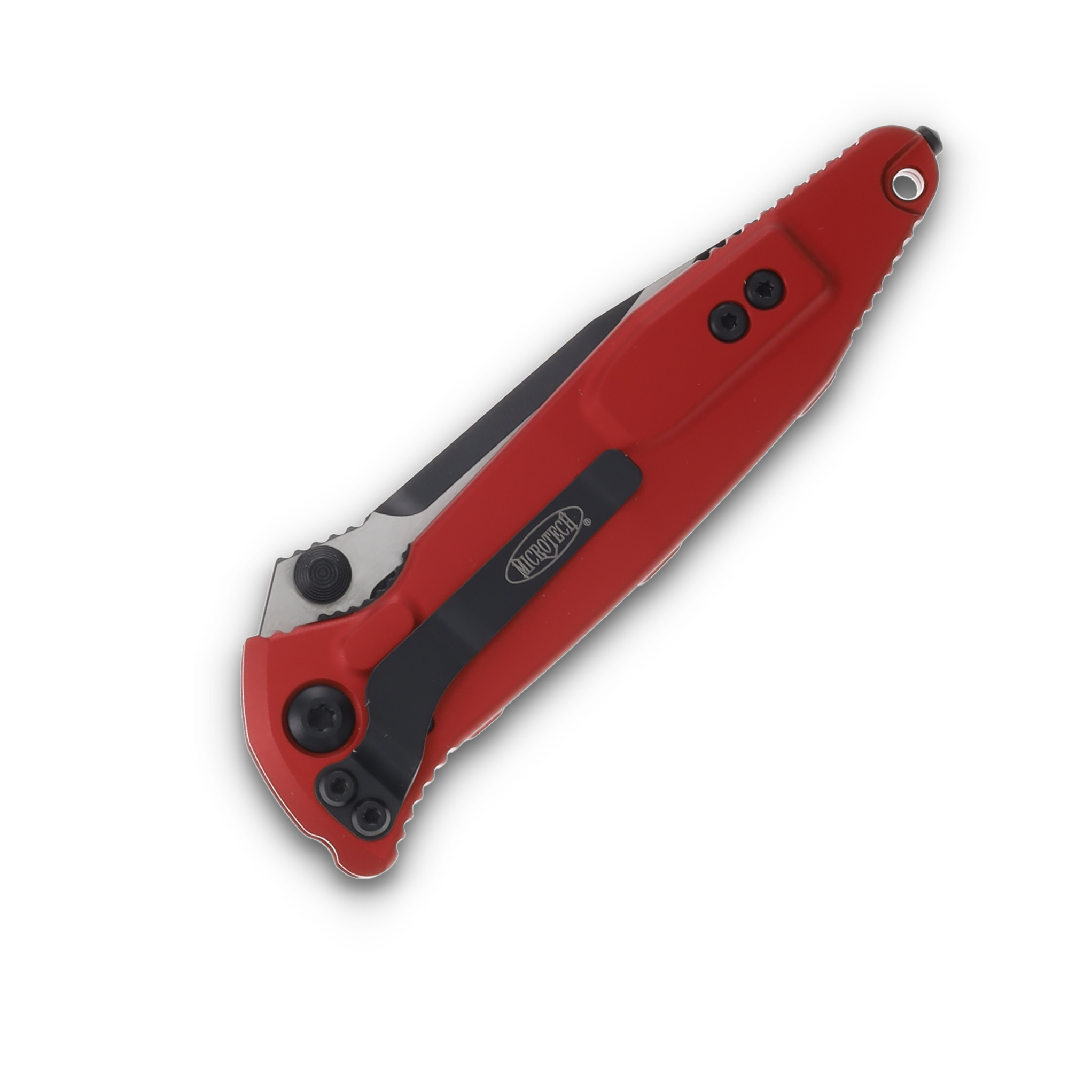 Microtech Socom Elite Folding Knife Red 4.0in Plain Black Clip Point Blade MT1601RD View 2