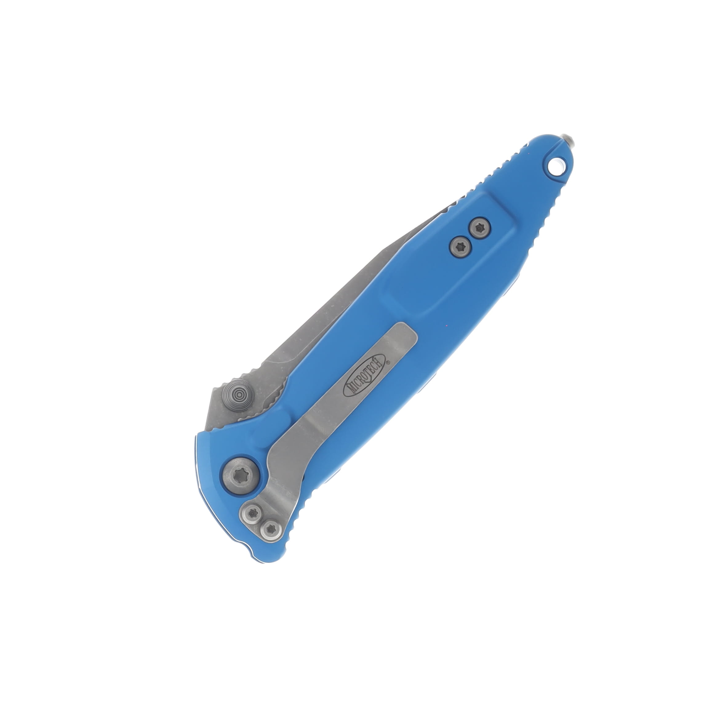 Microtech Socom Elite Folding Knife Blue 4.0in Plain Apoc Clip Point Blade MT16010APBL View 2