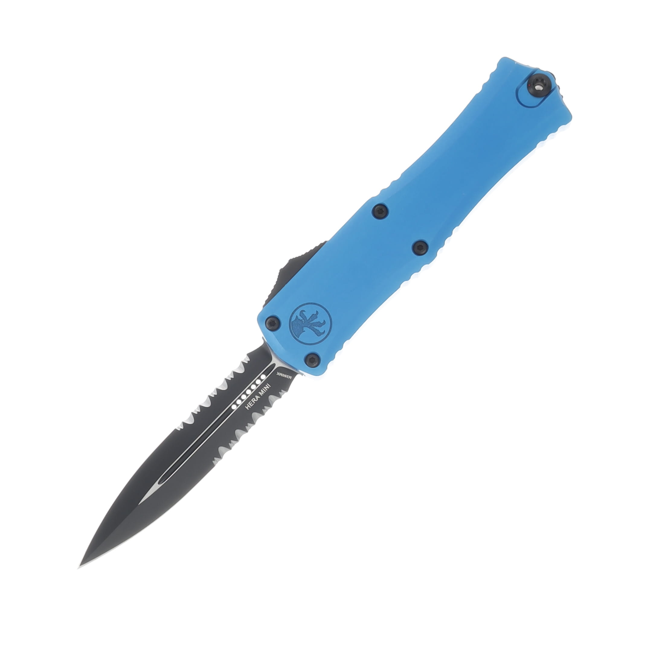 Microtech Hera II Mini D/E OTF Auto Knife Blue 3in Part Serr Black Dagger Blade AUMT1702M2BL View 1
