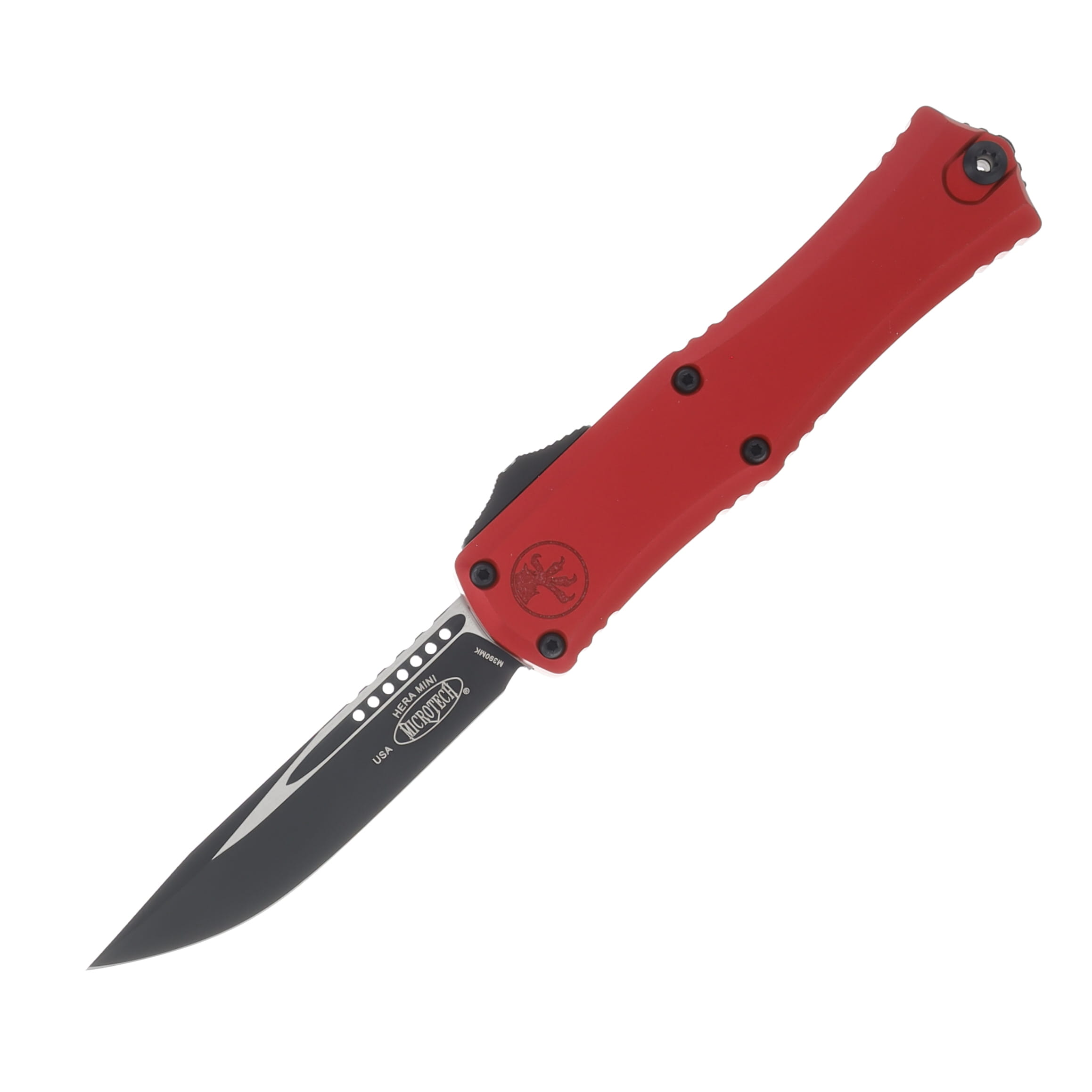 Microtech Hera II Mini OTF Recurve Auto Knife Red 3in Plain Black Blade AUMT1703M1RD View 1