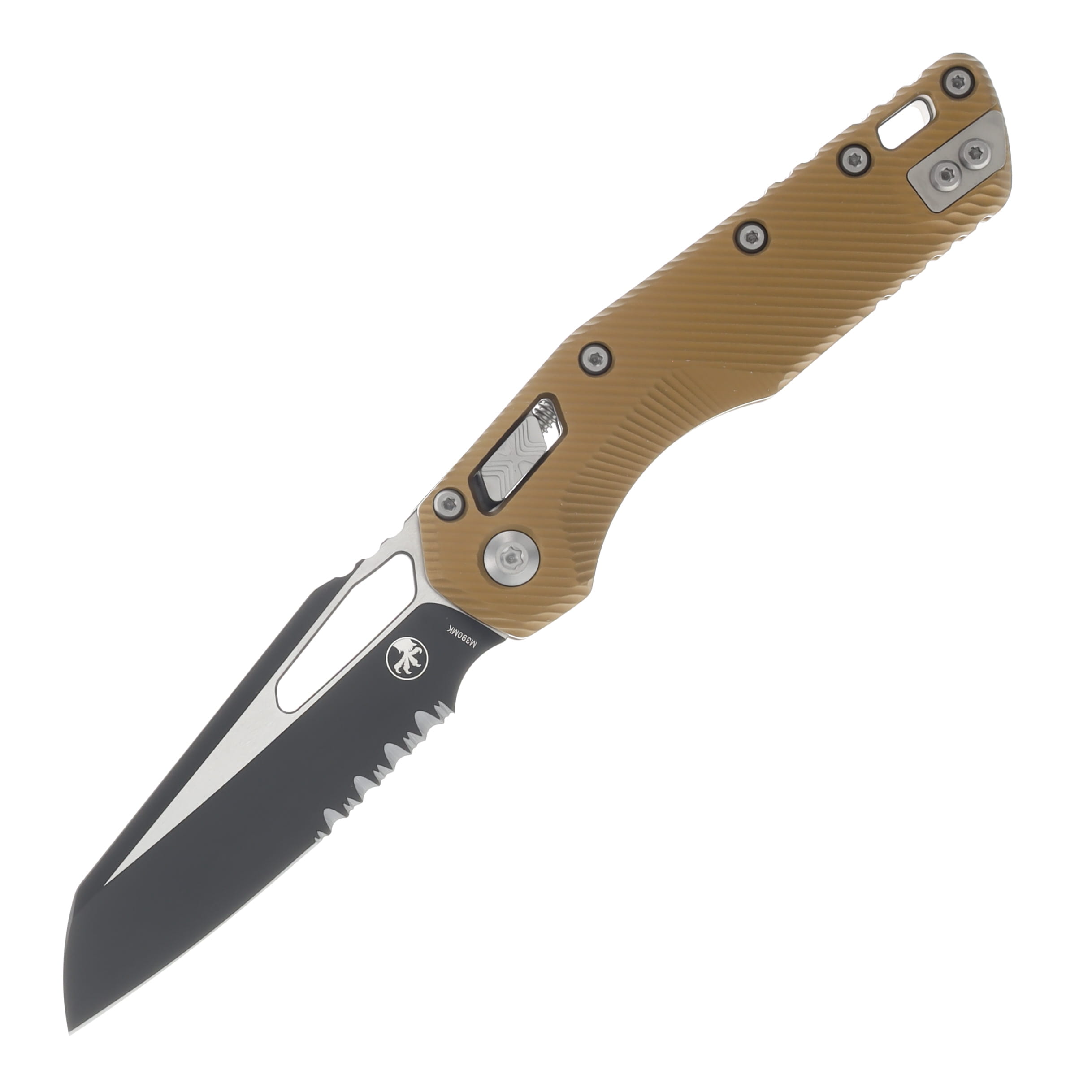 Microtech Knives MSI Ram-Lok Fluted Tan Al 3.88in Part Serr Black Sheepsfoot Blade MT2102FLTA View 1