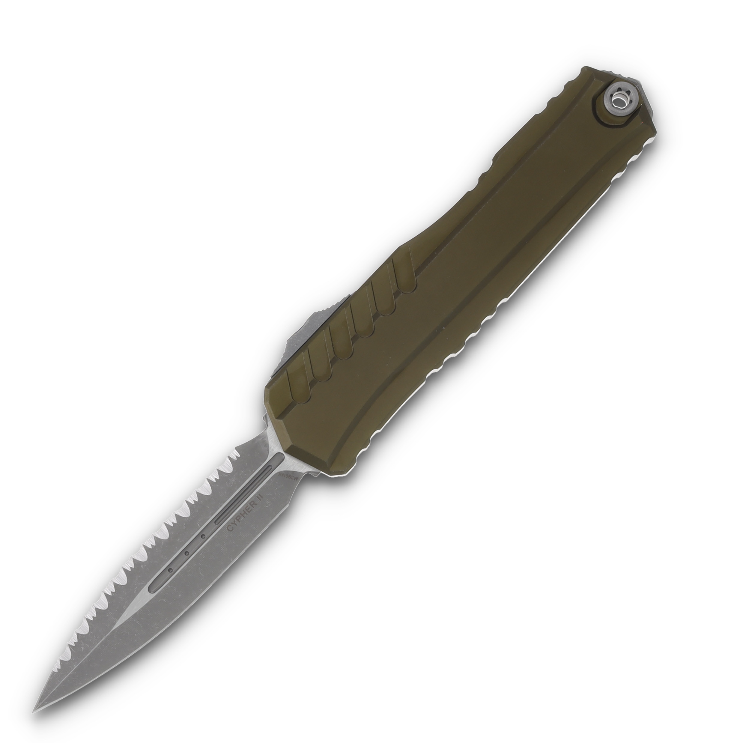 Microtech Knives Cypher II D/E OTF Auto OD Green 3.5in Full Serr Apoc Dagger AUMT124212APOD View 1