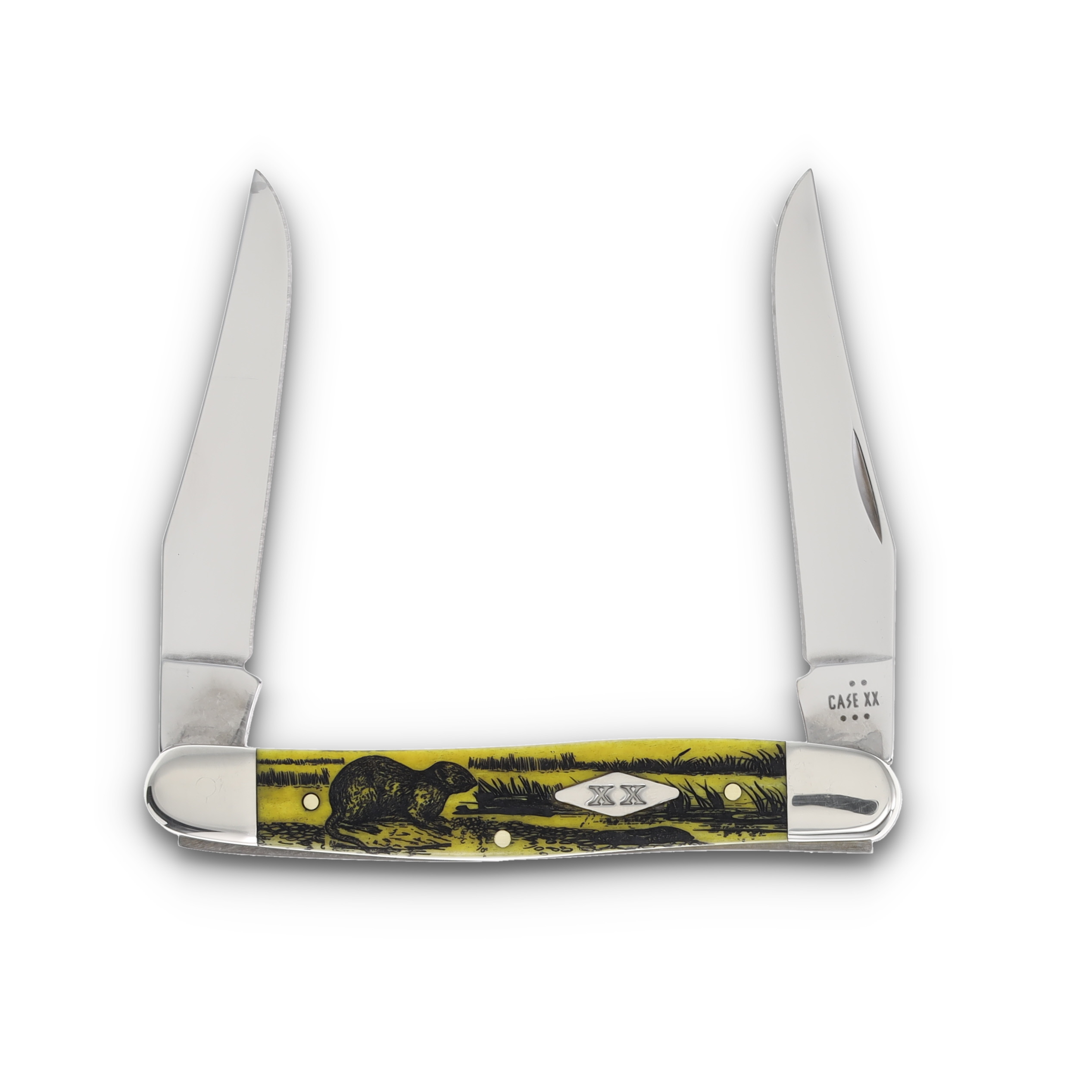 Case XX Yellow Bone Muskrat With Diamond Shield and Muskrat Artwork CA12521MRAT View 1