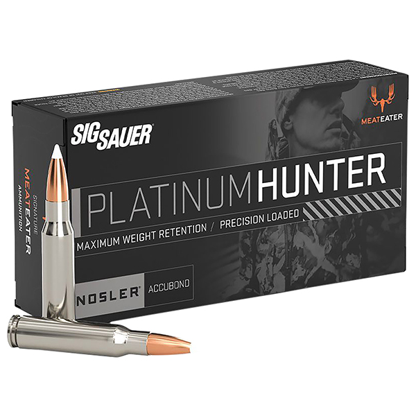 SIG Sauer Platinum Hunter 6.5 Creedmoor Rifle Ammunition 20 Rounds Nickel Plated Brass Centerfire 140 Grain Nosler AccuBond BPT E65CMPH140-20 View 1