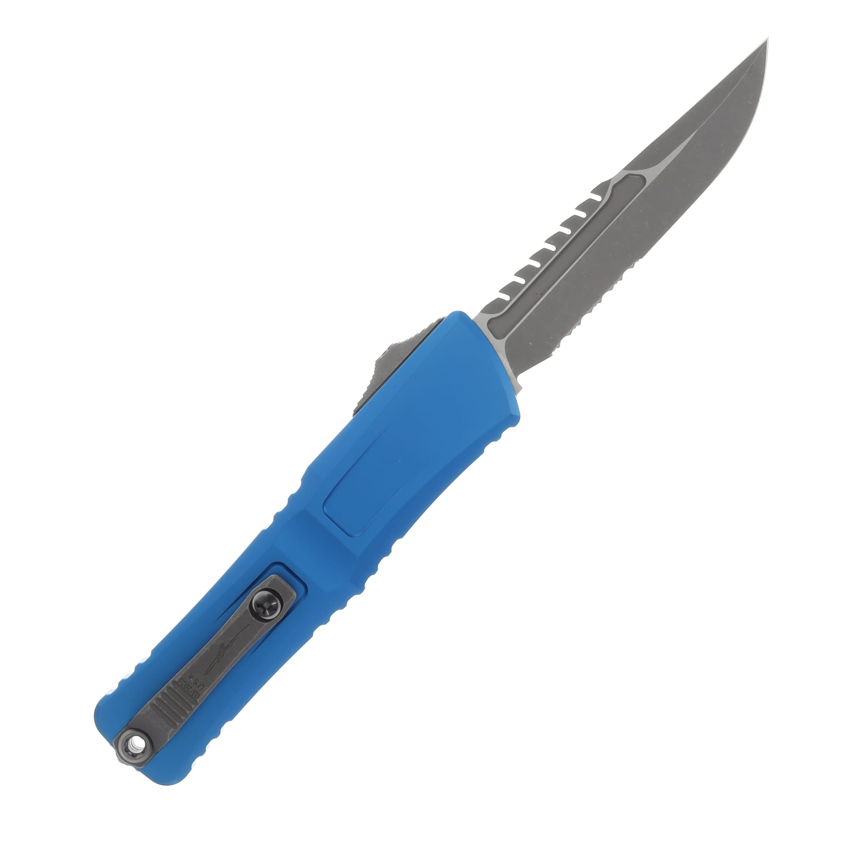 Microtech Combat Troodon Interceptor Gen III SS OTF Blue 4.0in Part Serr Apoc Blade AUMT121711APBLS View 2