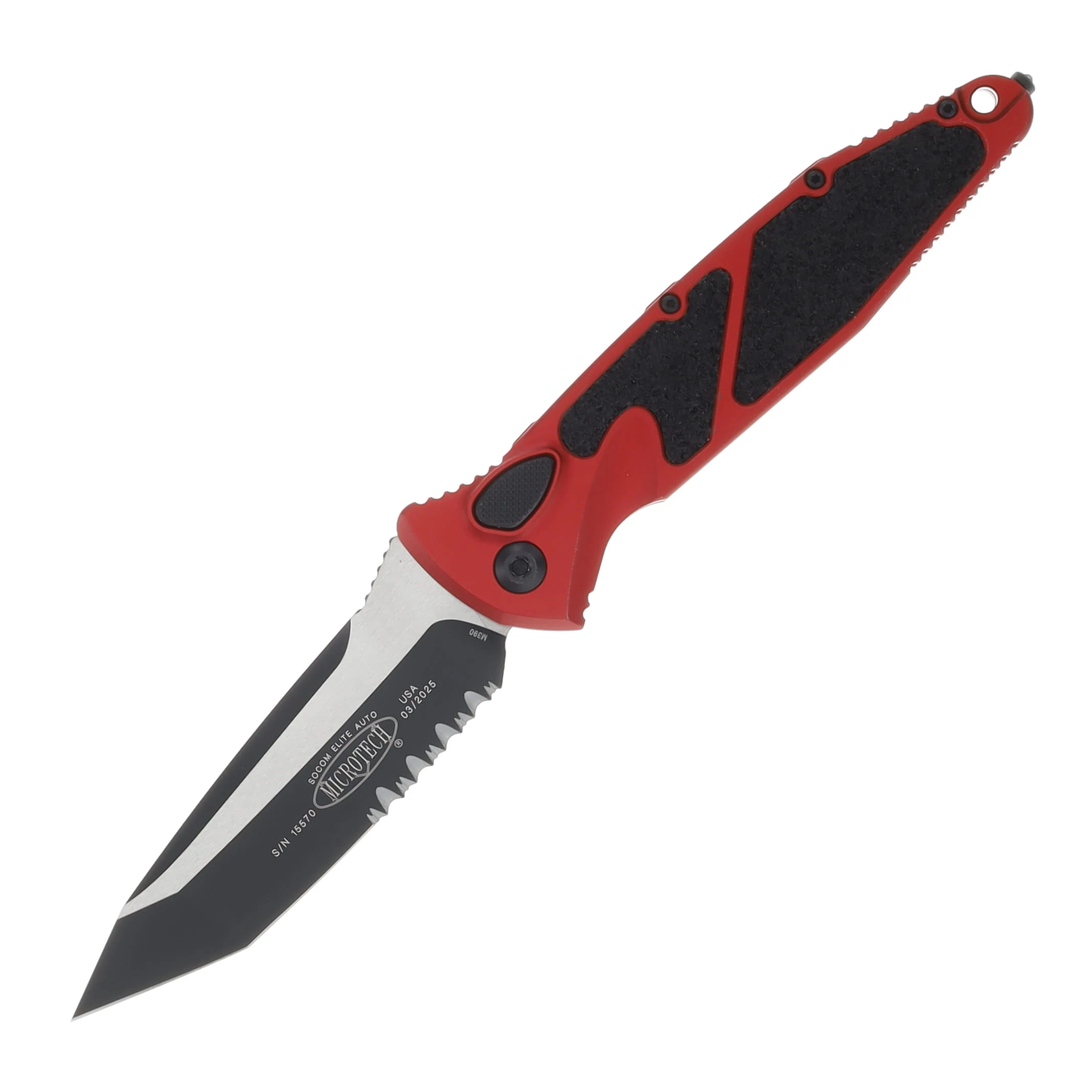 Microtech Knives Socom Elite Auto Red 4.05in Black Part Serrated Tanto AUMT161A2RD View 1