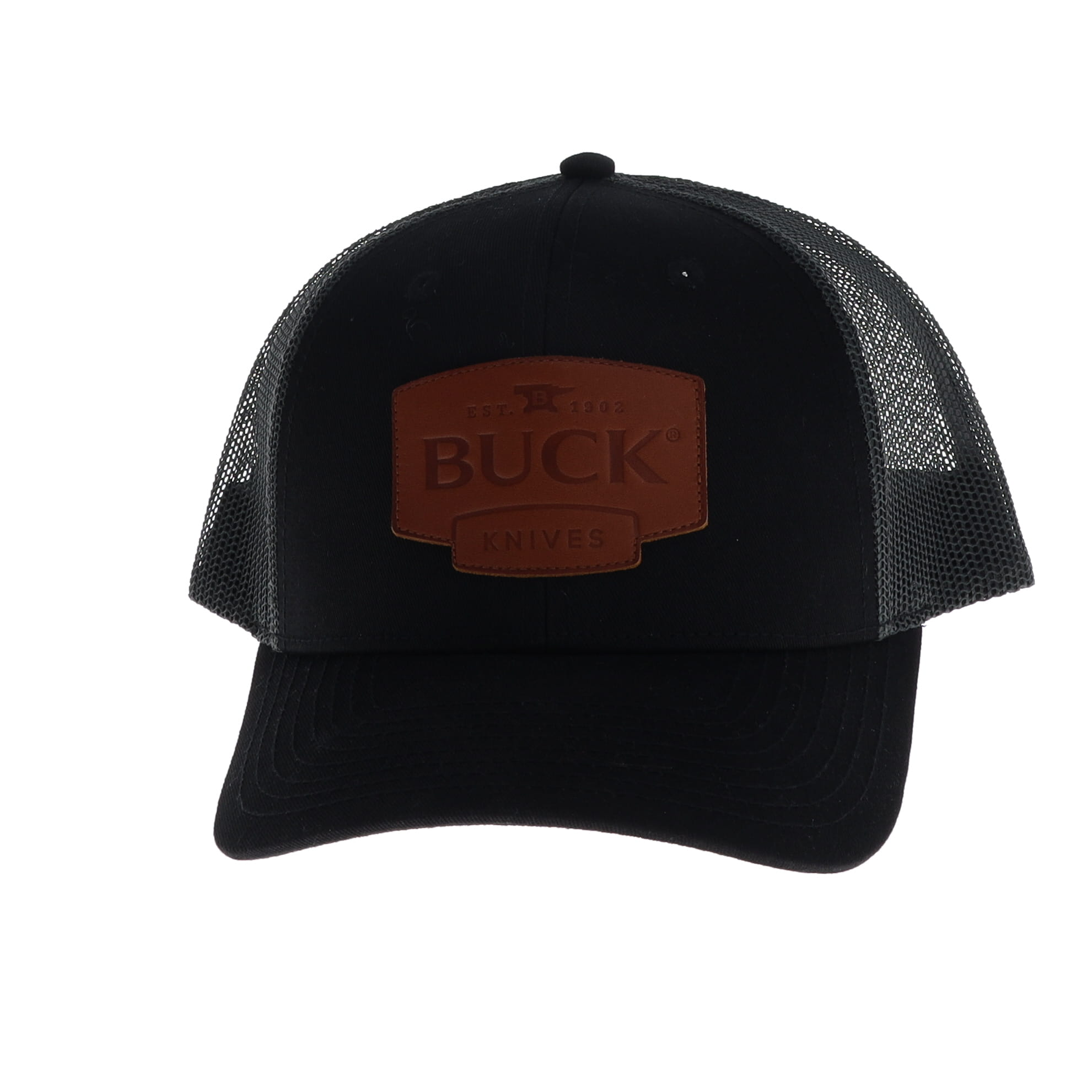 Buck Leather Patch Mesh Snapback Black Hat BU89184 View 2
