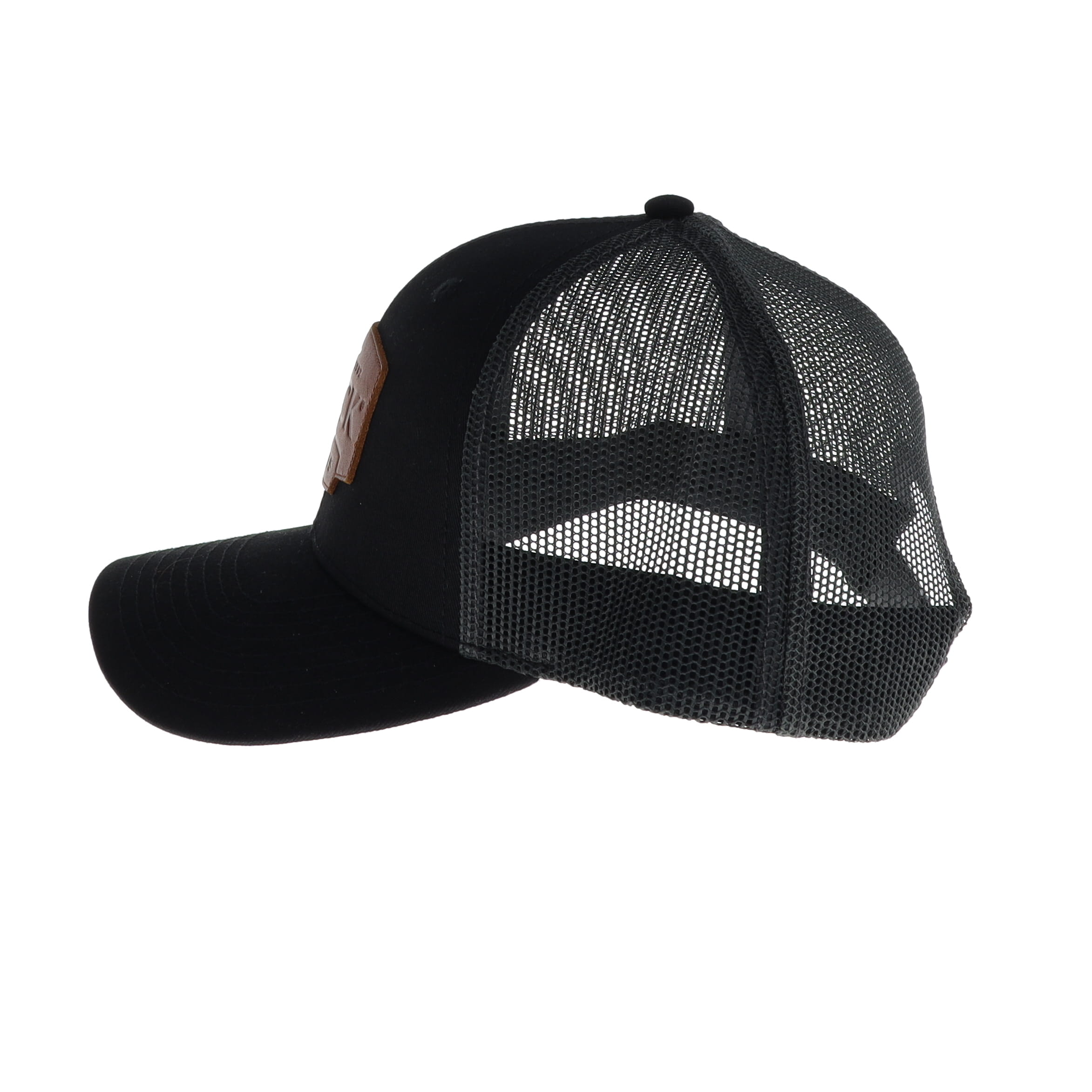 Buck Leather Patch Mesh Snapback Black Hat BU89184 View 4