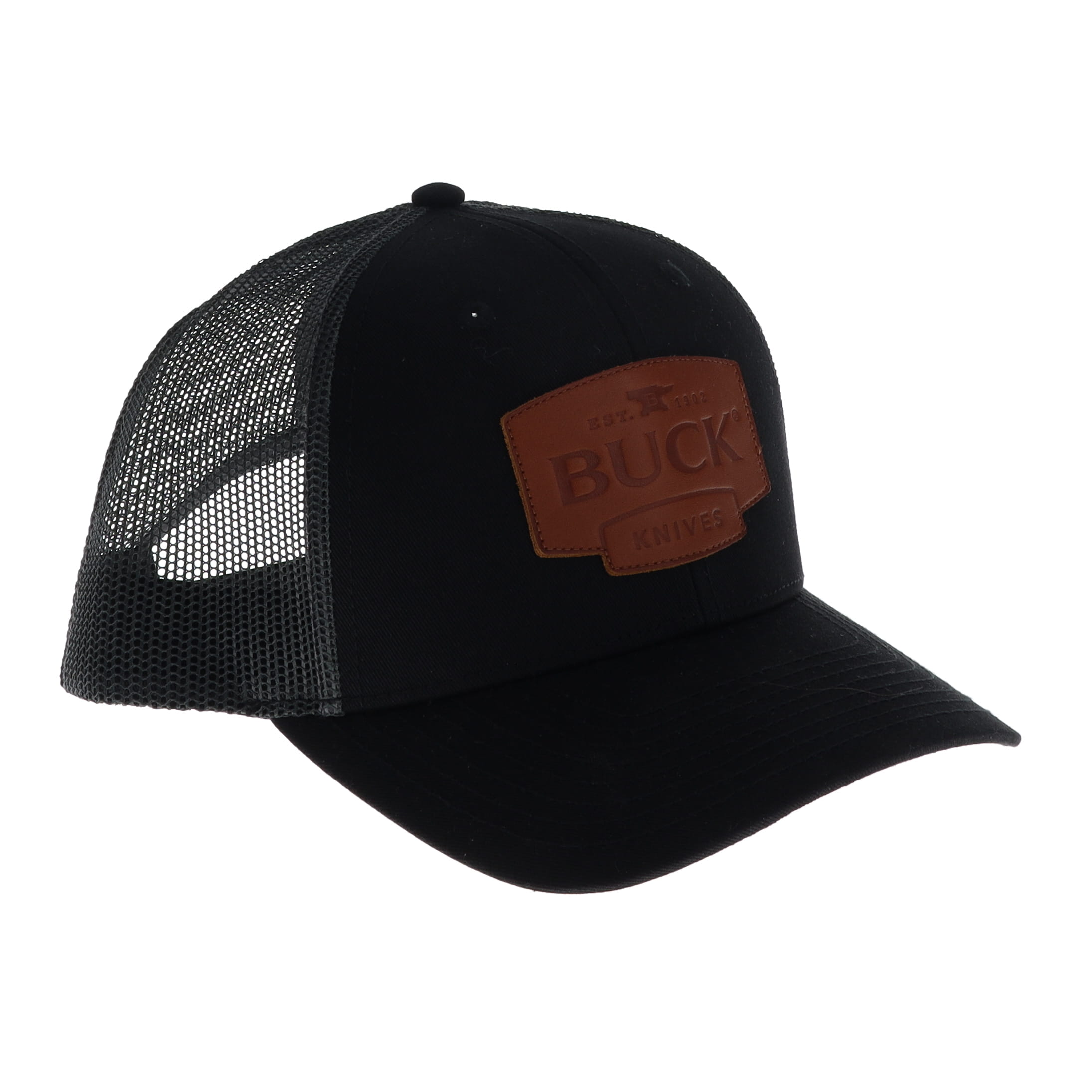 Buck Leather Patch Mesh Snapback Black Hat BU89184 View 3