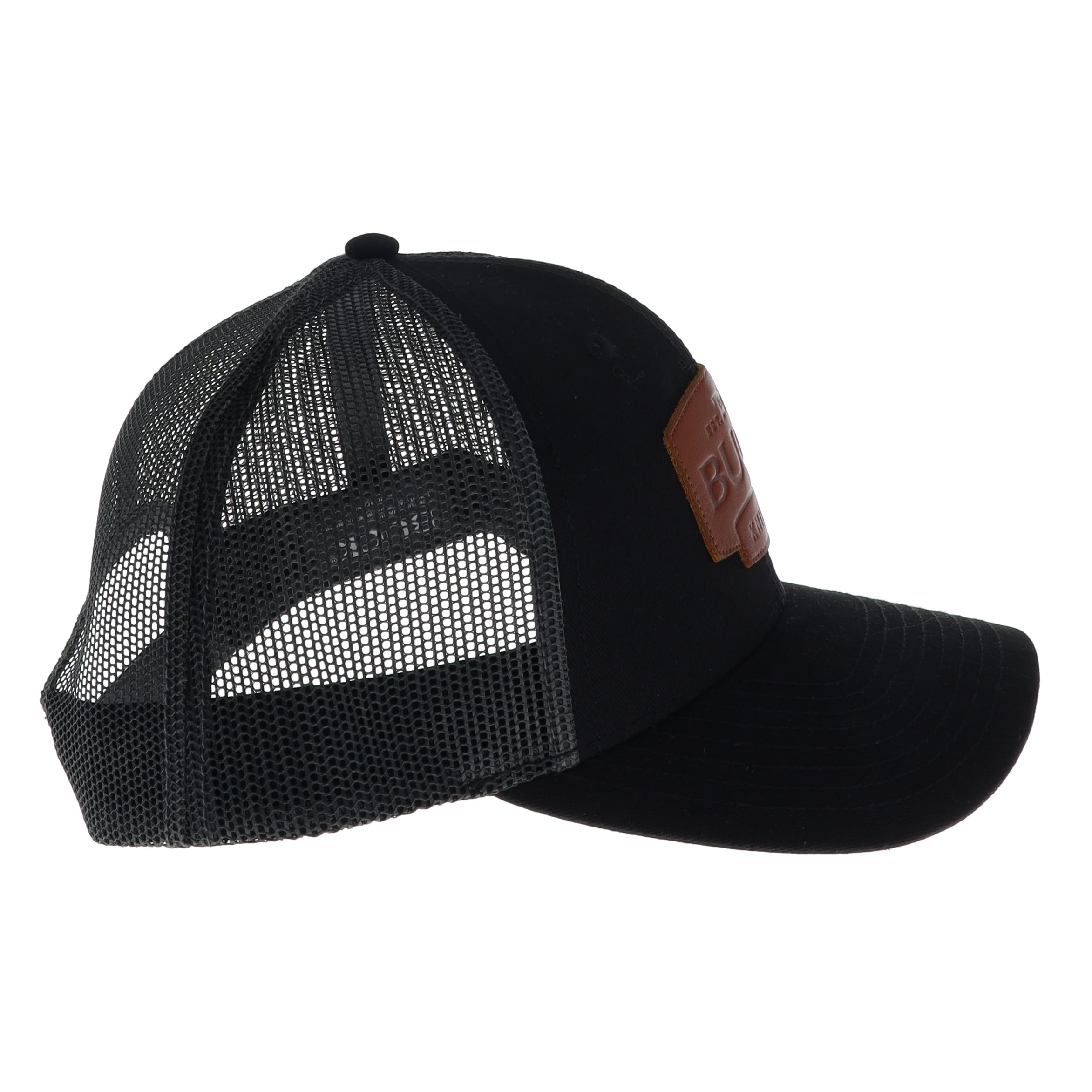 Buck Leather Patch Mesh Snapback Black Hat BU89184 View 6